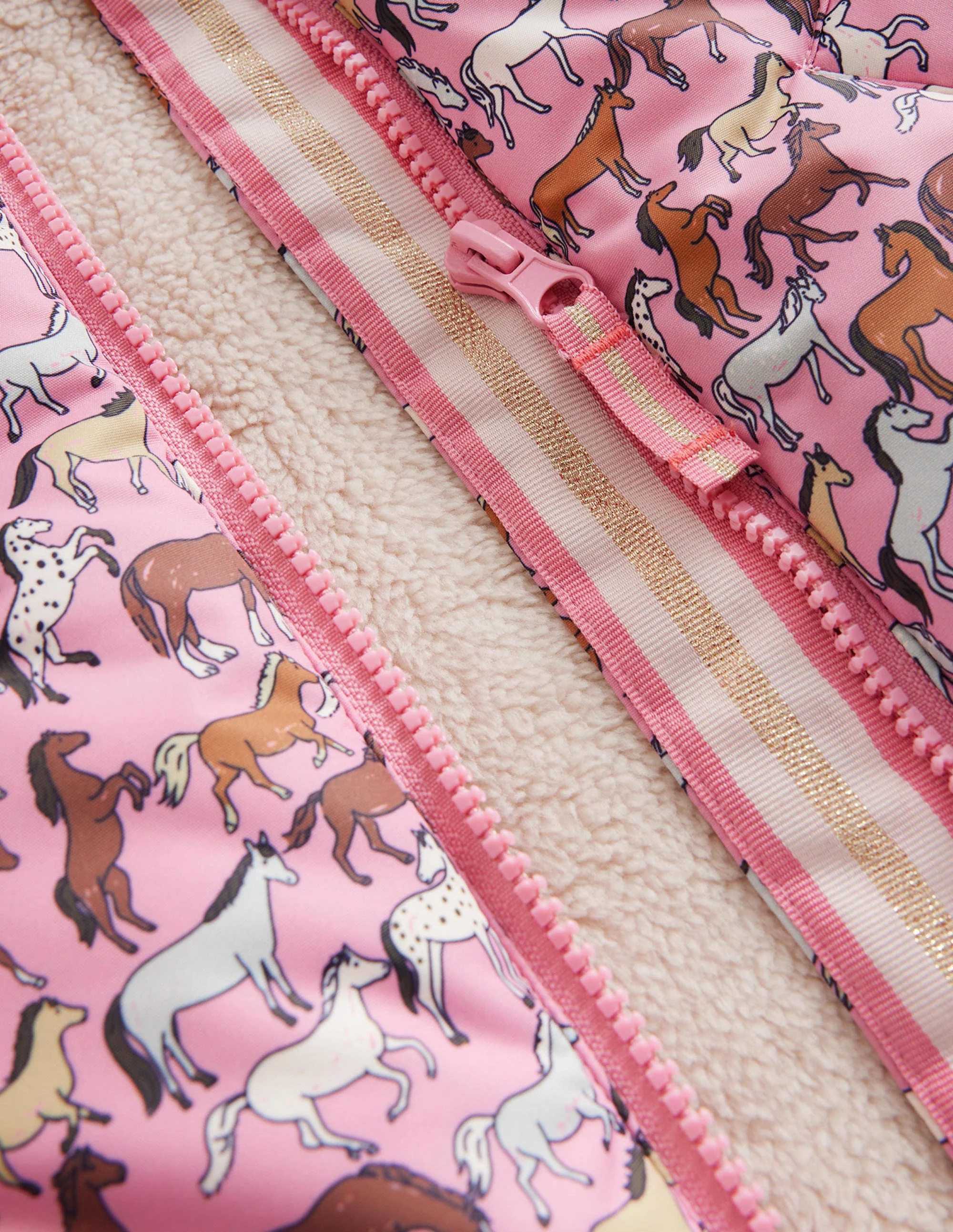 Bedruckter Anorak mit Sherpa-Futter-Pink Pferde - Image 3