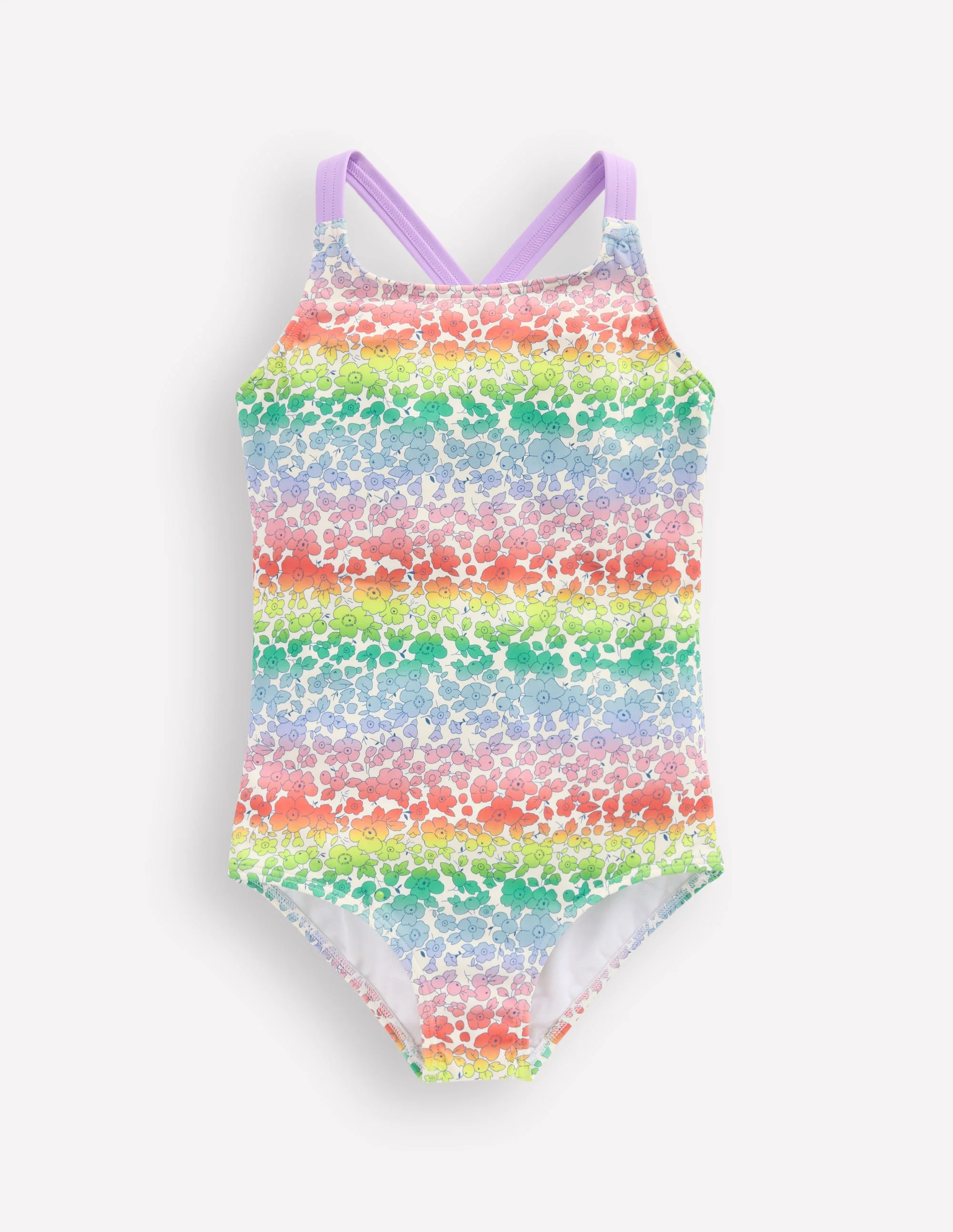Bedruckter Badeanzug mit gekreuzten Trägern-Regenbogen-Ombré Blumenbeet