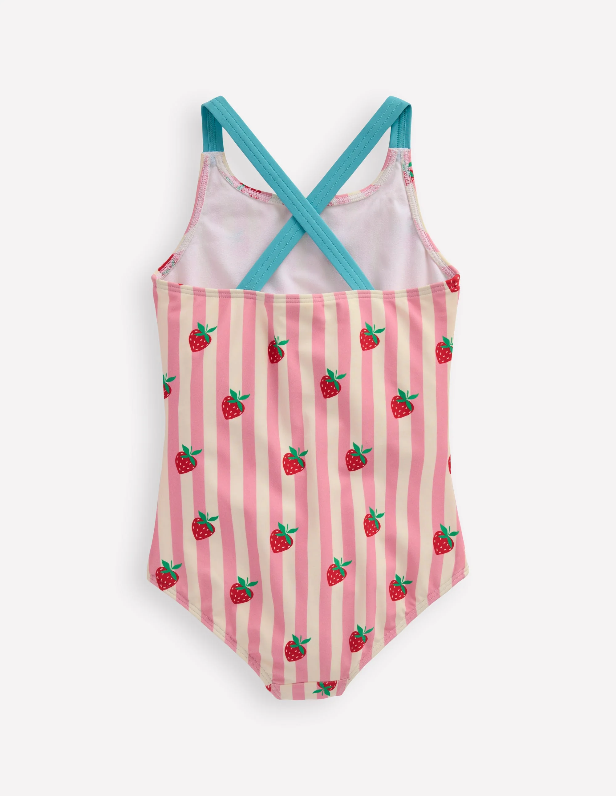 Bedruckter Badeanzug mit gekreuzten Trägern-Rosa Erdbeermuster Streifen - Image 2
