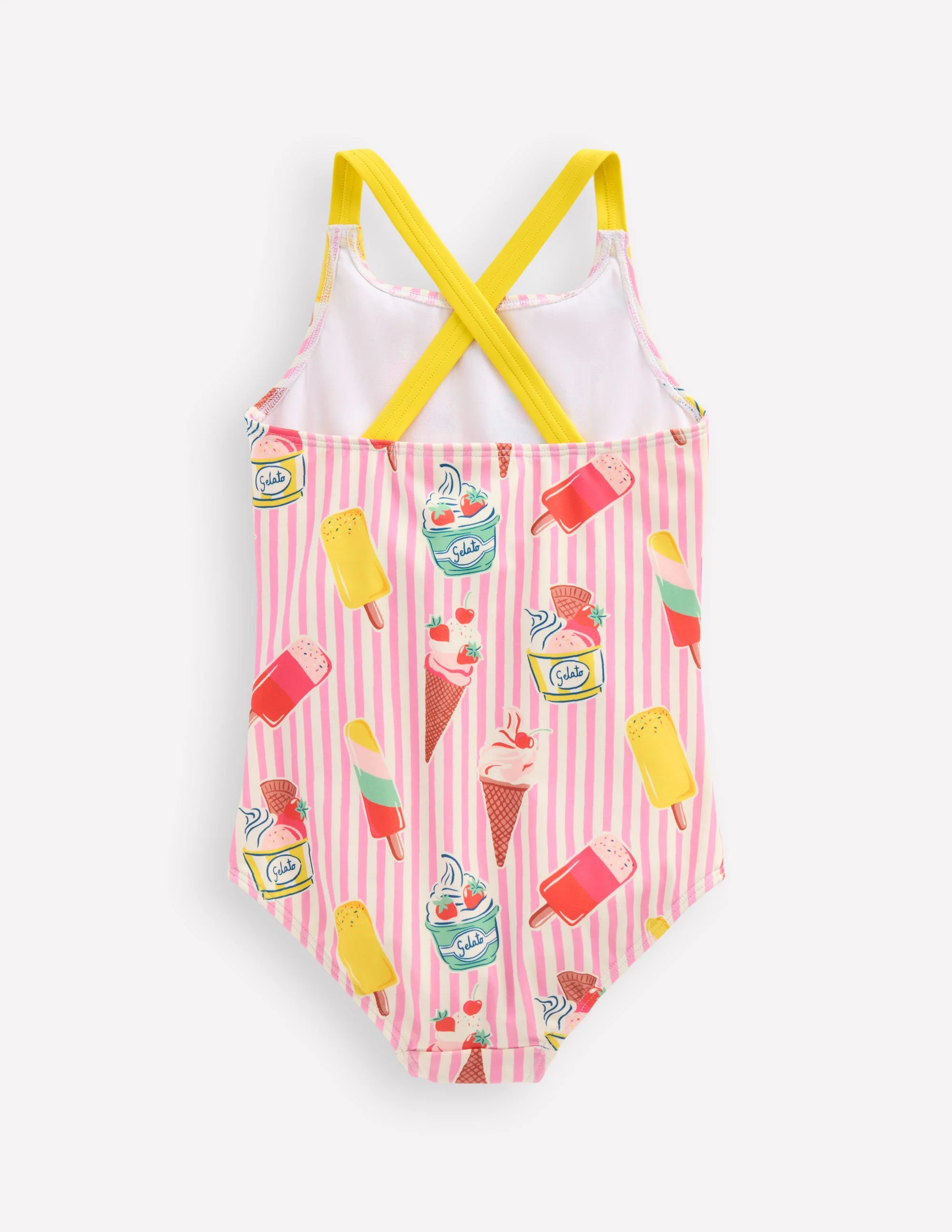 Bedruckter Badeanzug mit gekreuzten Trägern-Vintage-Rosa Eiscreme Streifen - Image 2