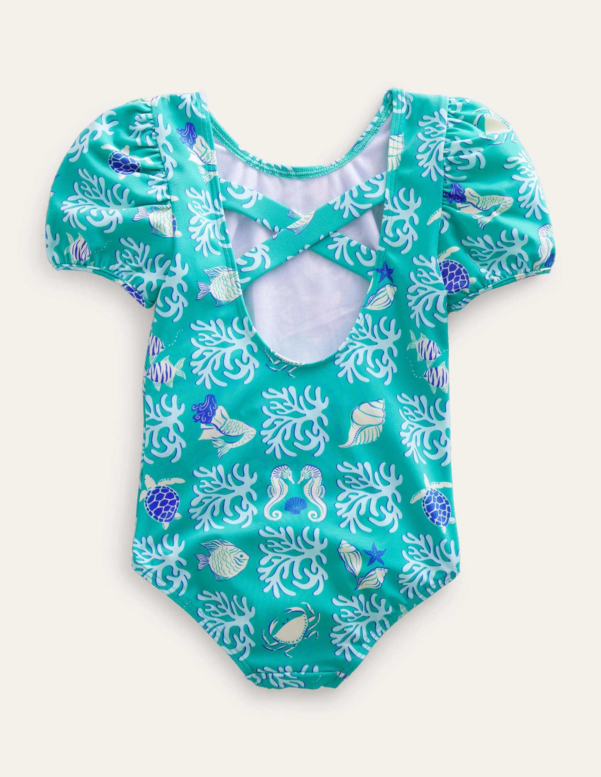 Bedruckter Badeanzug mit Puffärmeln-Tropisches Grün, Frühlingslagune - Image 2