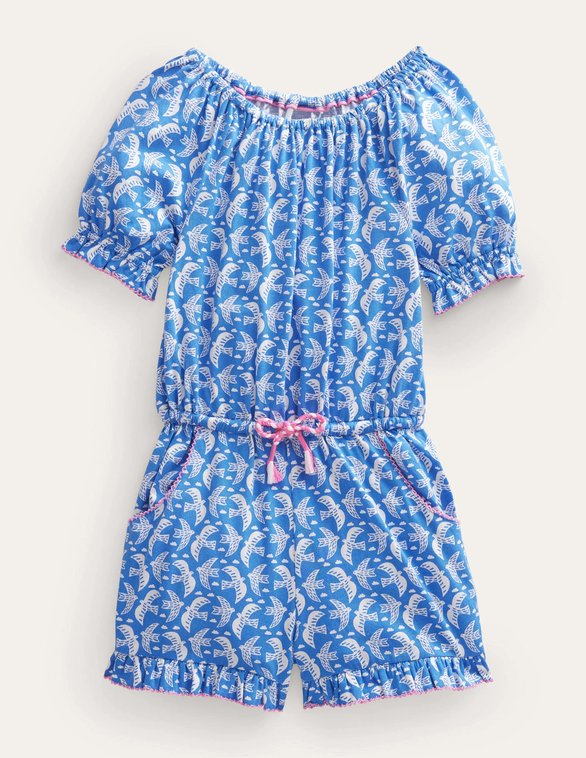 Bedruckter Jumpsuit aus Jersey (WW)-Blau, Vögel