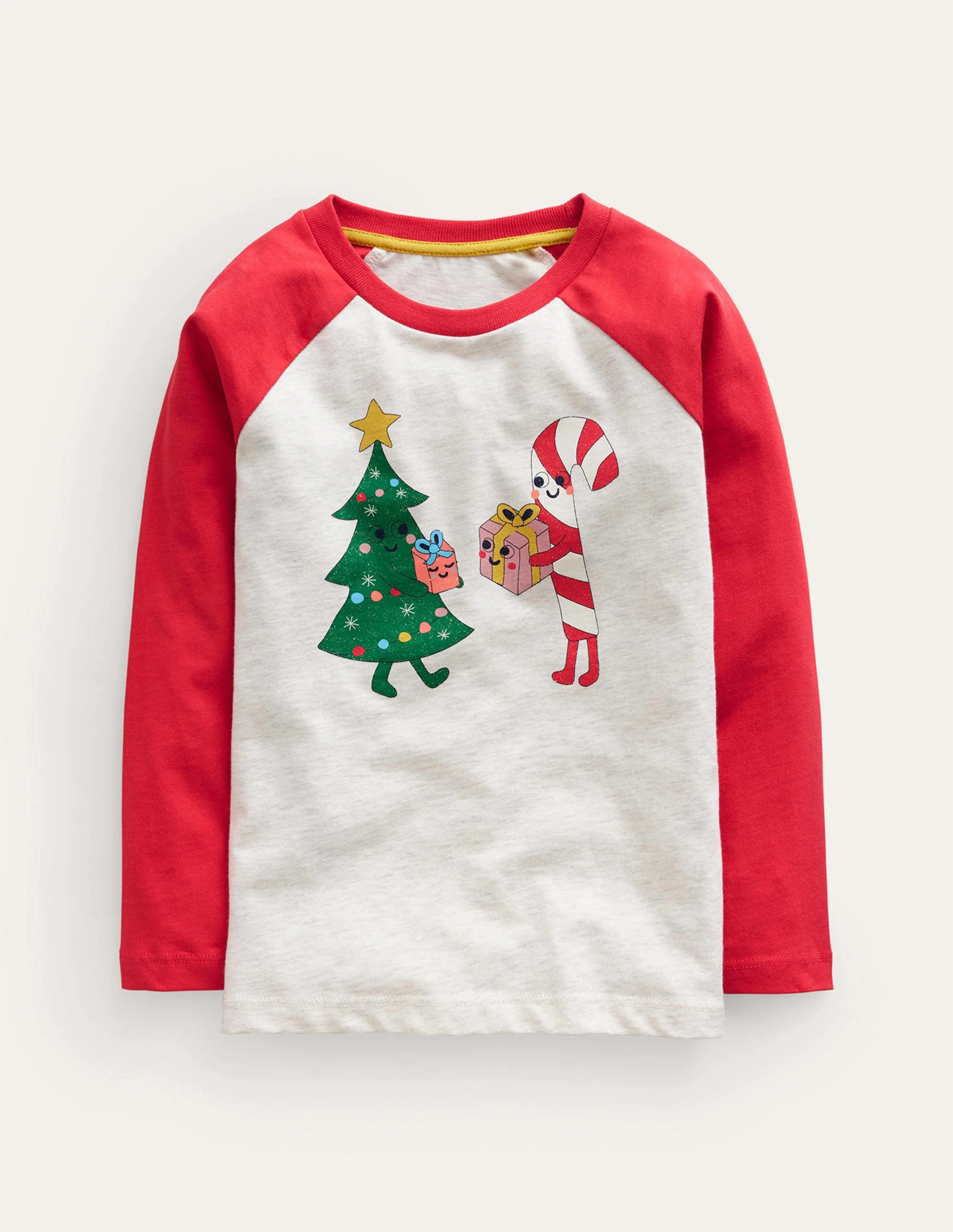 Bedrucktes Raglan-T-Shirt-Vanilleschote/Rockabilly-Rot