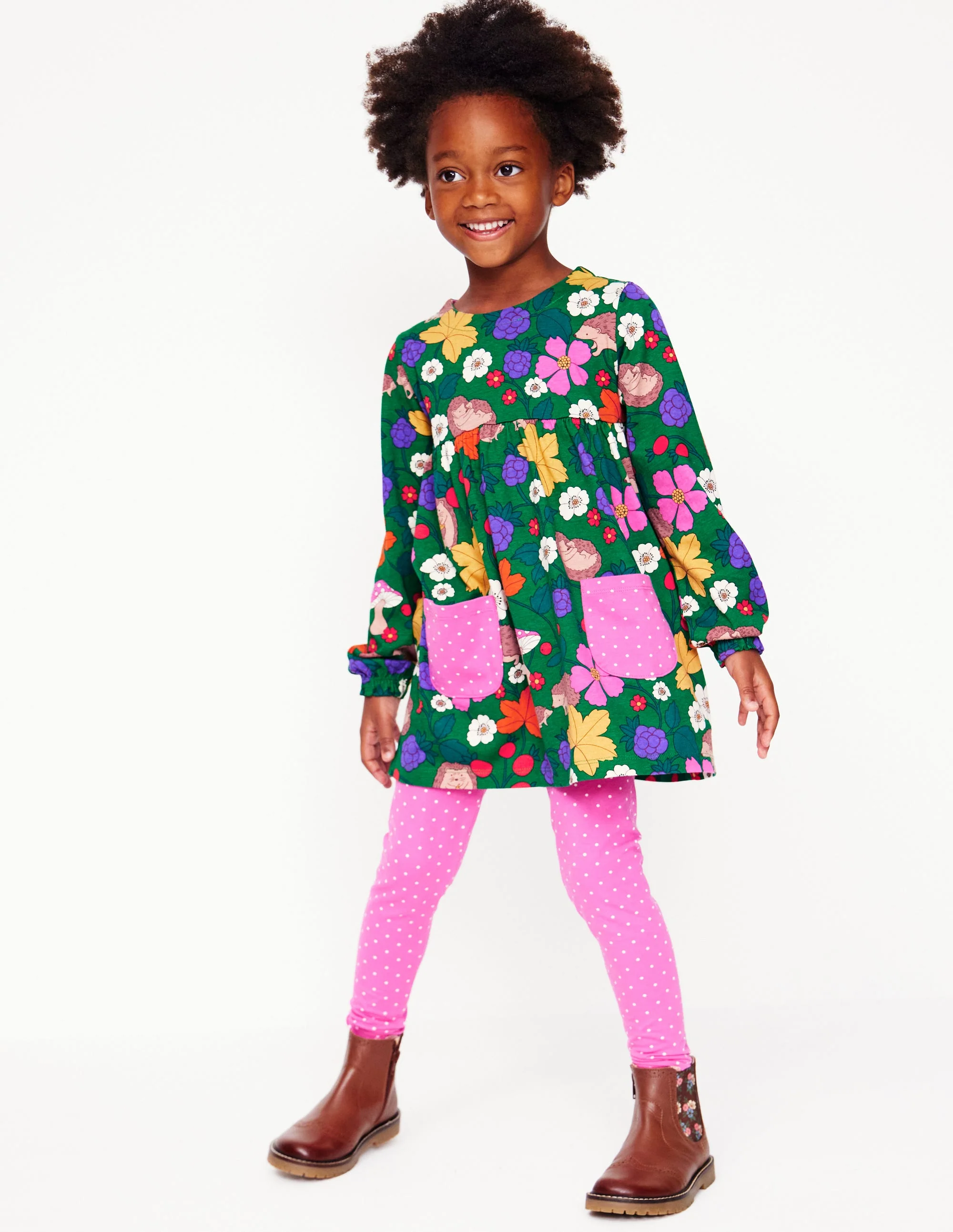 Bedrucktes Tunika- und Leggings-Set-Sattes Smaragdgrün Igel - Image 3