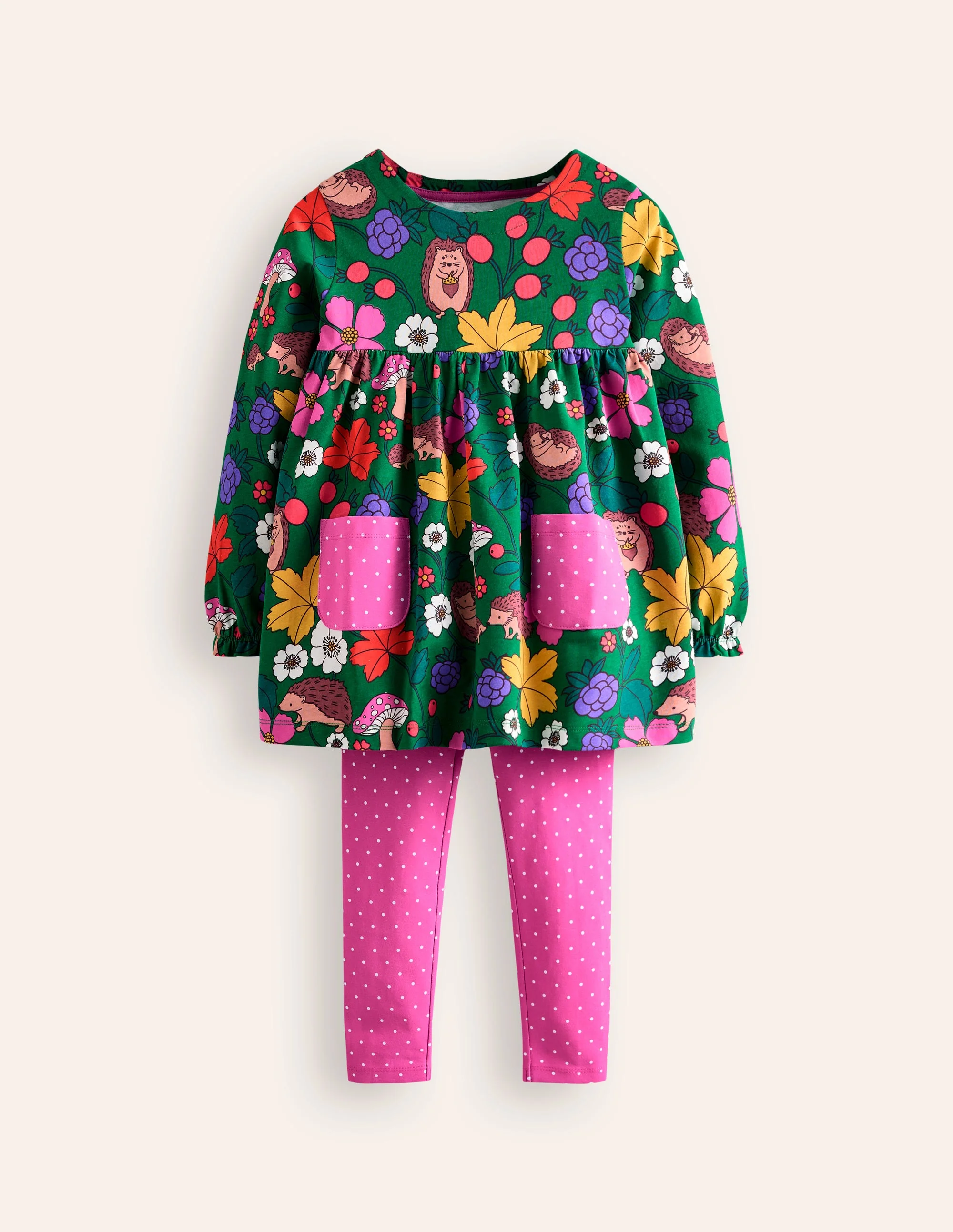 Bedrucktes Tunika- und Leggings-Set-Sattes Smaragdgrün Igel - Image 6