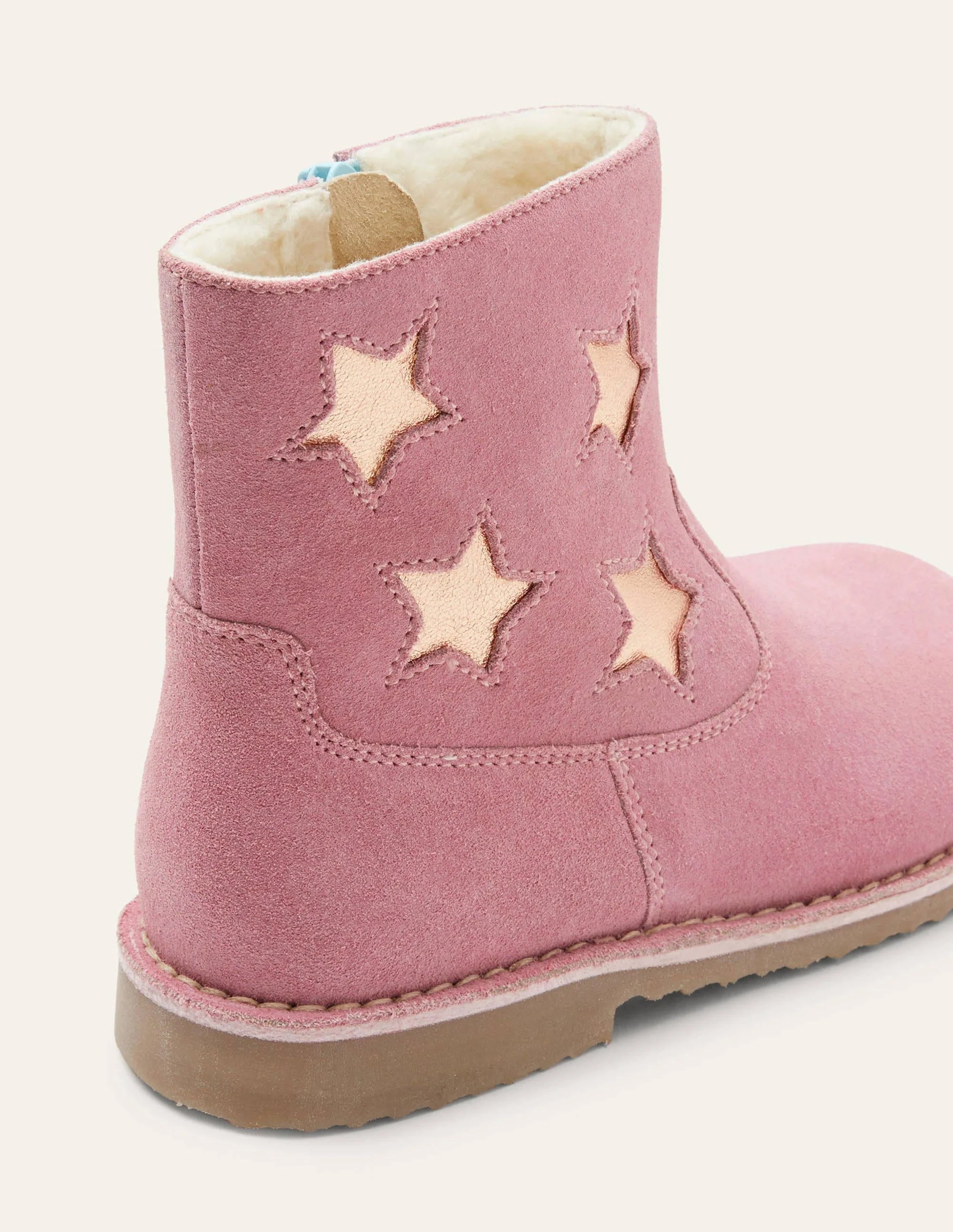 Bequeme niedrige Lederstiefel-Kirschblütenrosa, Sterne - Image 3