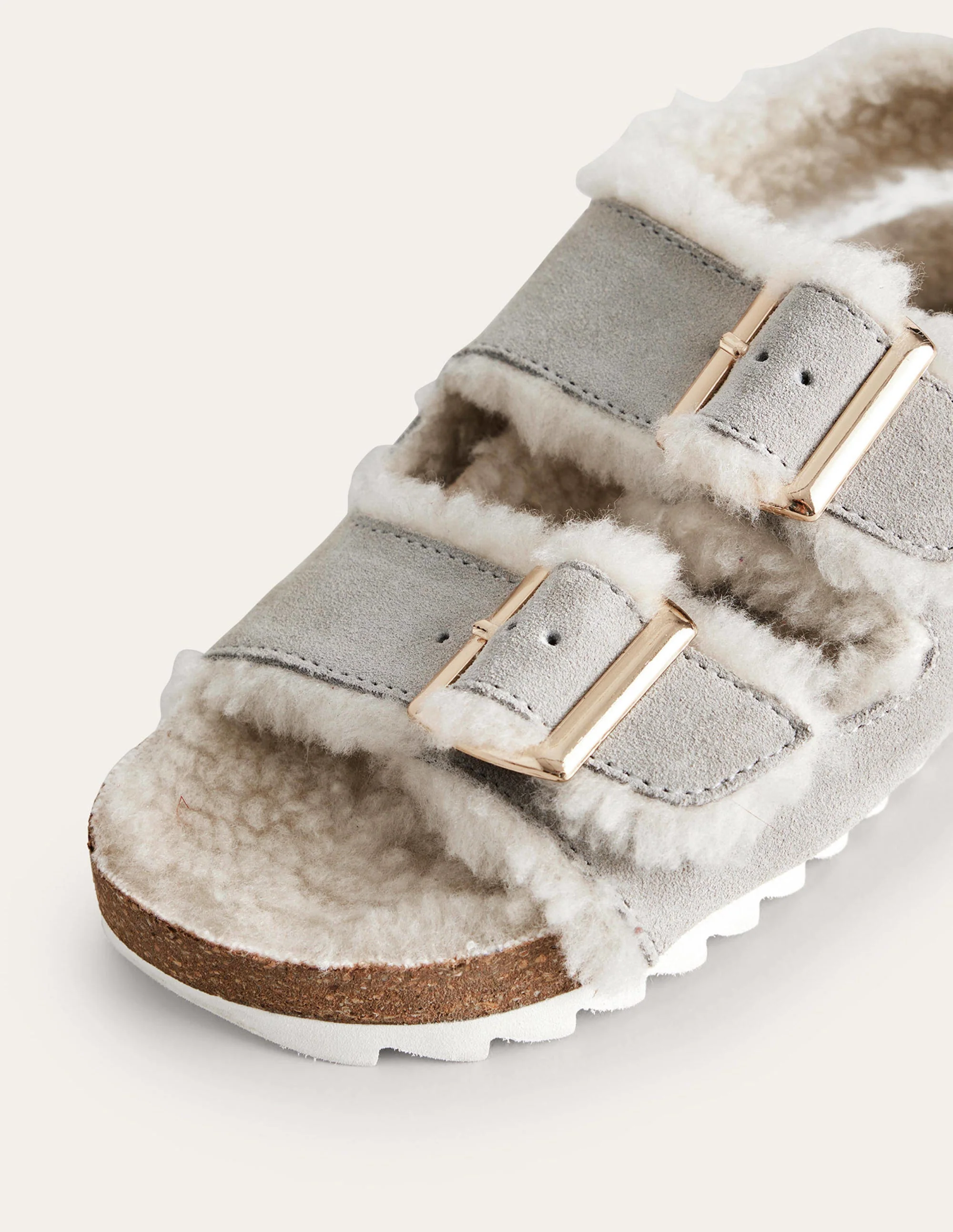 Bequeme Sandalen mit Schnalle aus Veloursleder-Taupe - Image 3