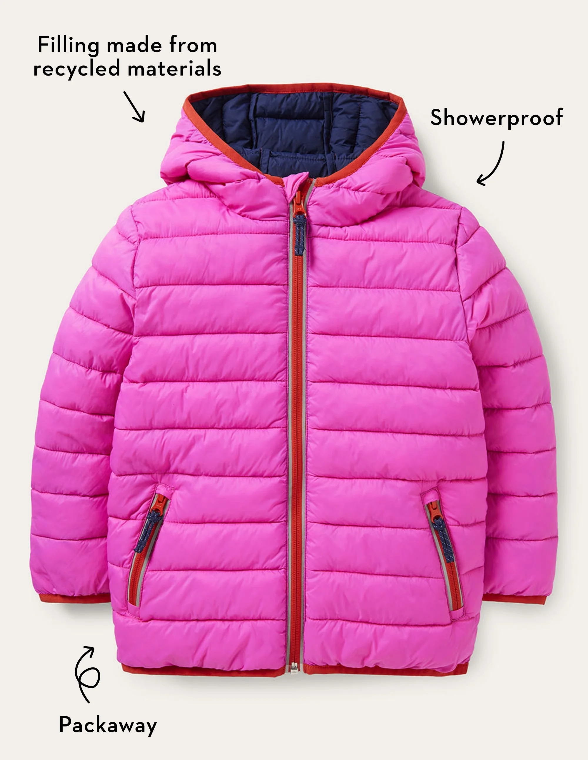 Bequeme wattierte Jacke zum Verstauen-Shocking Pink - Image 4