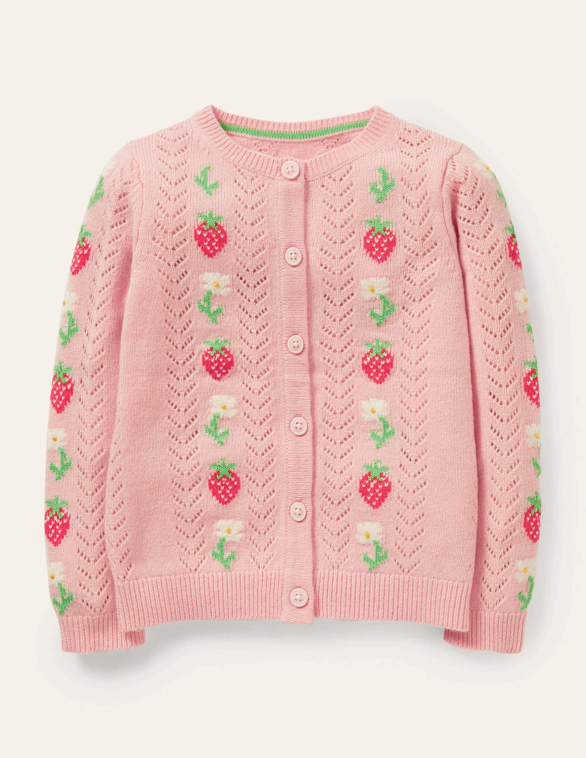 Bequemer Pointelle-Cardigan-Provence-Rosa, Erdbeeren