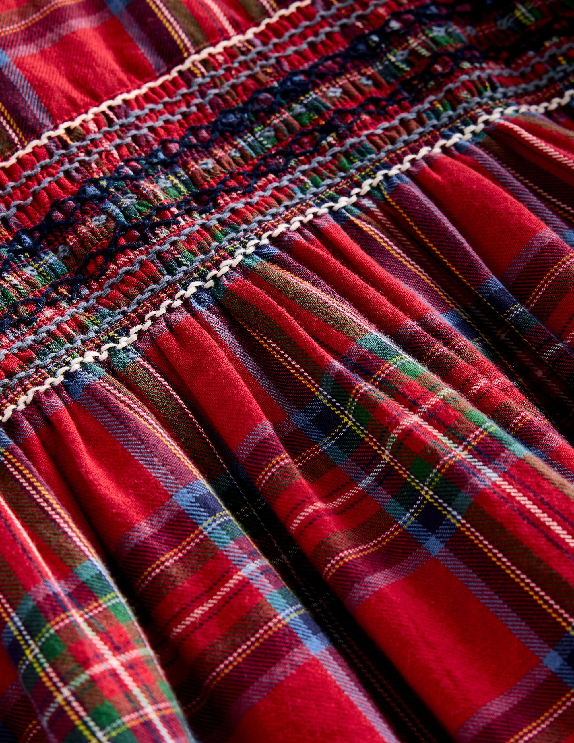 Bess Gesmoktes Kleid-Rot und Blau, Kariert - Image 3