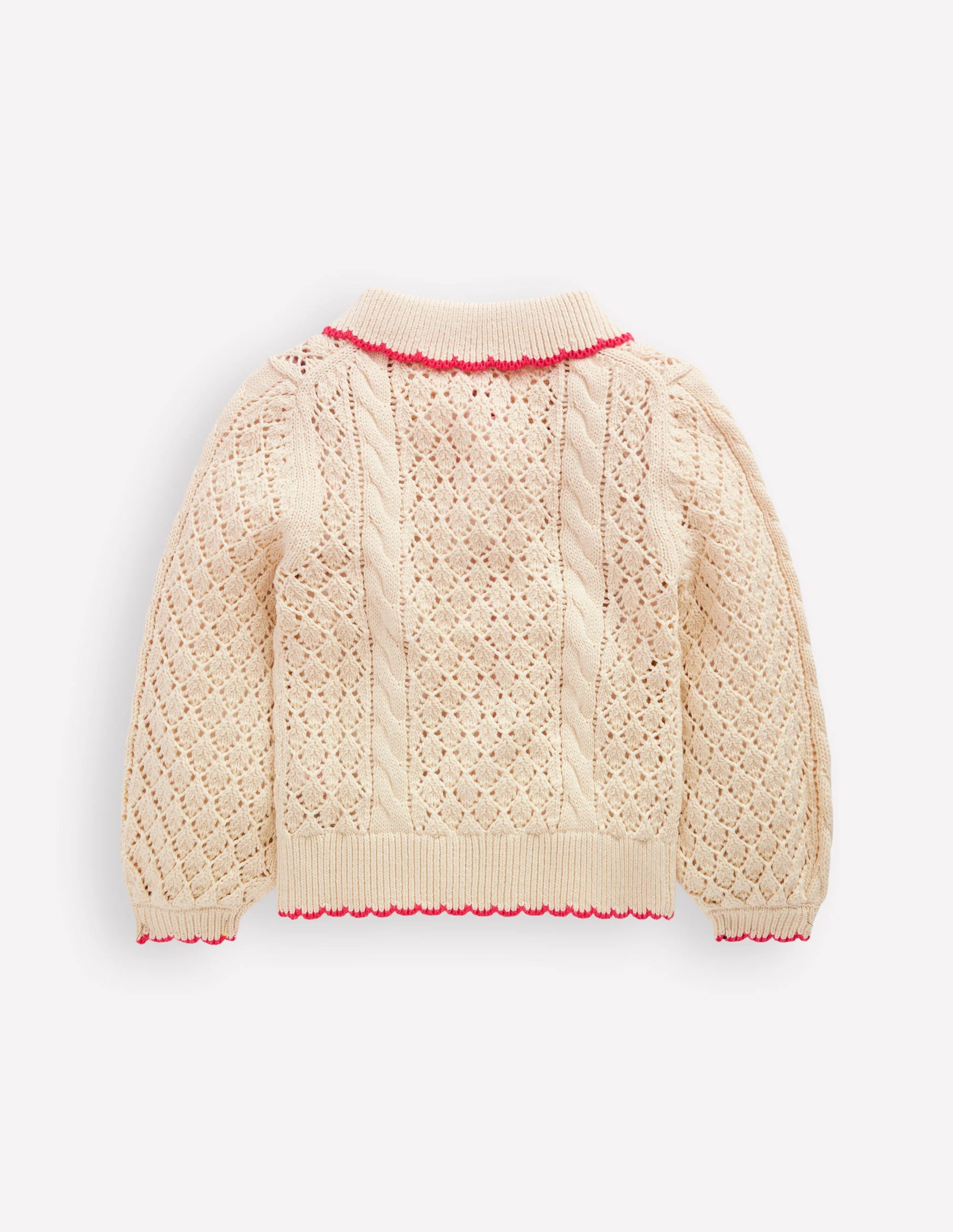 Bestickte Baumwoll-Strickjacke-Warmes Naturweiß Blumenmuster - Image 2