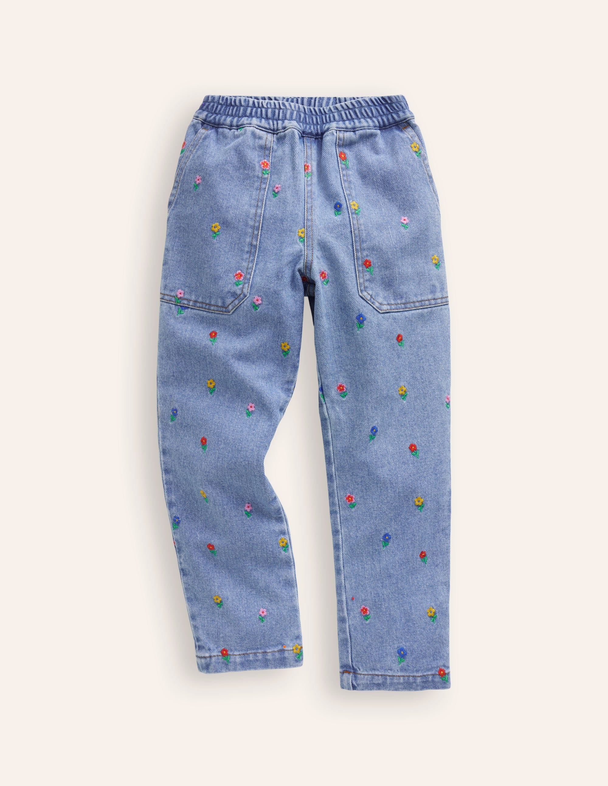 Bestickte Hose zum Hineinschlüpfen-Denim Florale Stickerei