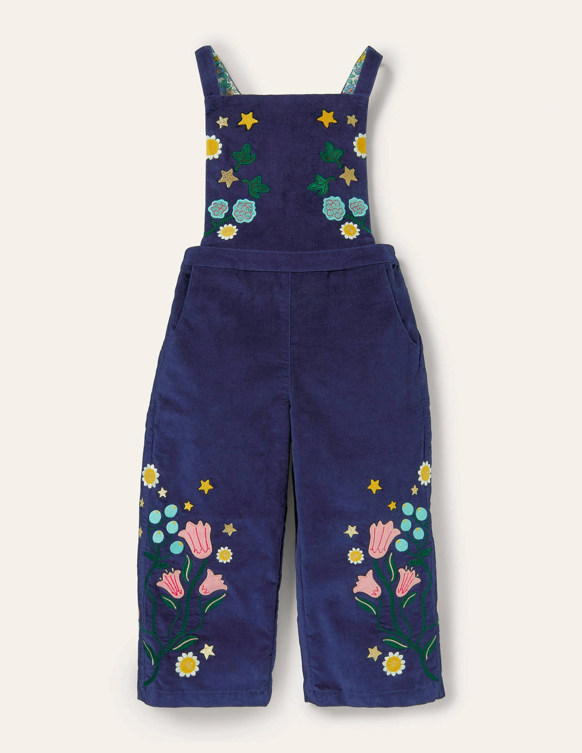 Bestickte Latzhose aus Samt-Schuluniform-Navy