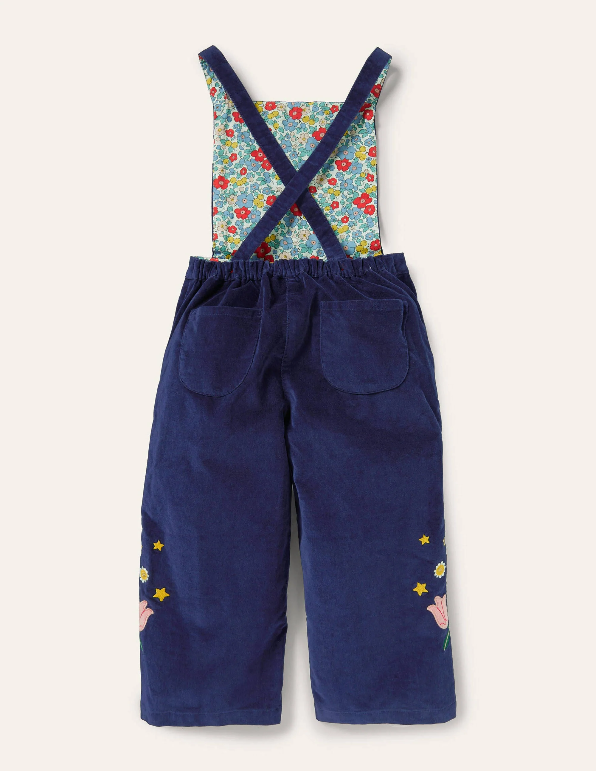 Bestickte Latzhose aus Samt-Schuluniform-Navy - Image 2