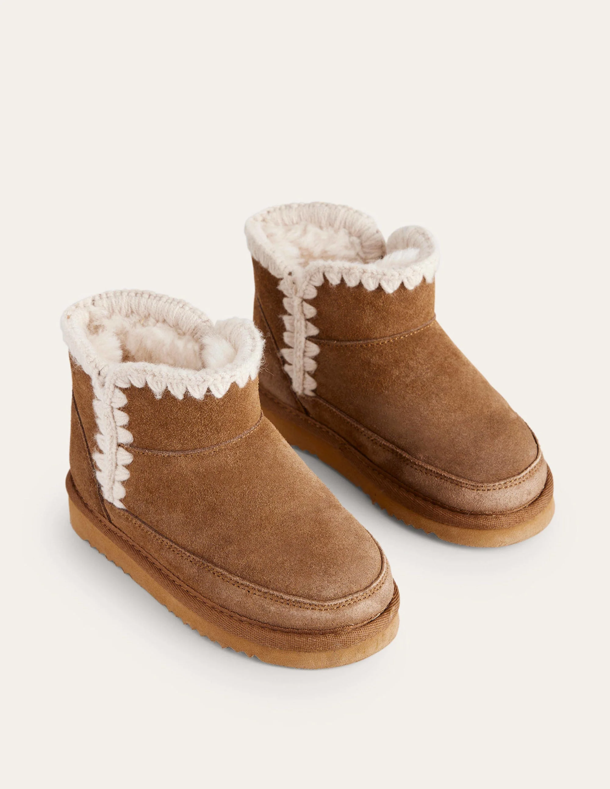 Bestickte Schafsfell-Stiefel-Hellbraun - Image 2