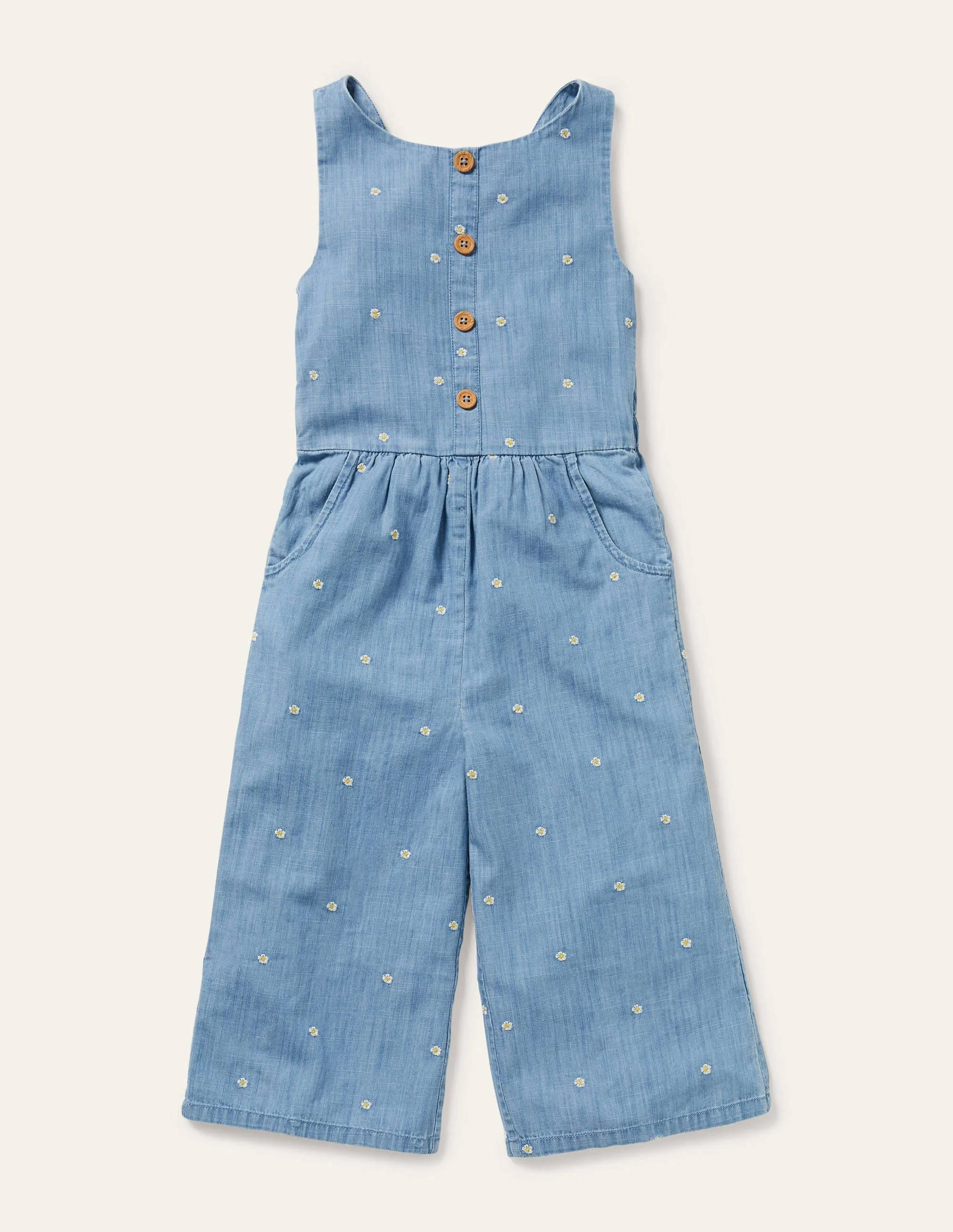 Bestickter Jumpsuit mit weitem Bein-Faux-Uni, Gänseblümchenkette