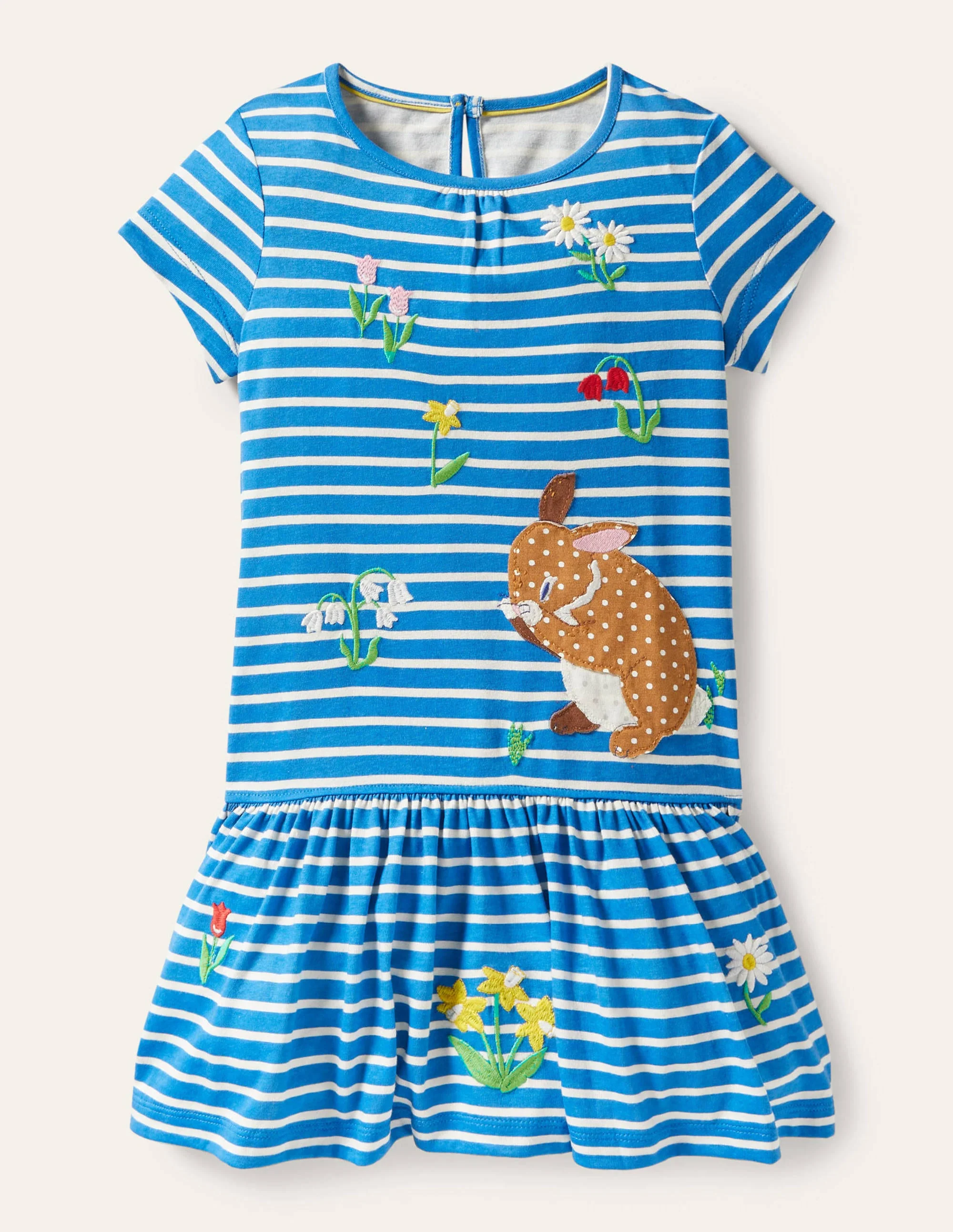 Besticktes Kleid mit kurzen Ärmeln-Strahlendes Marineblau, Häschen