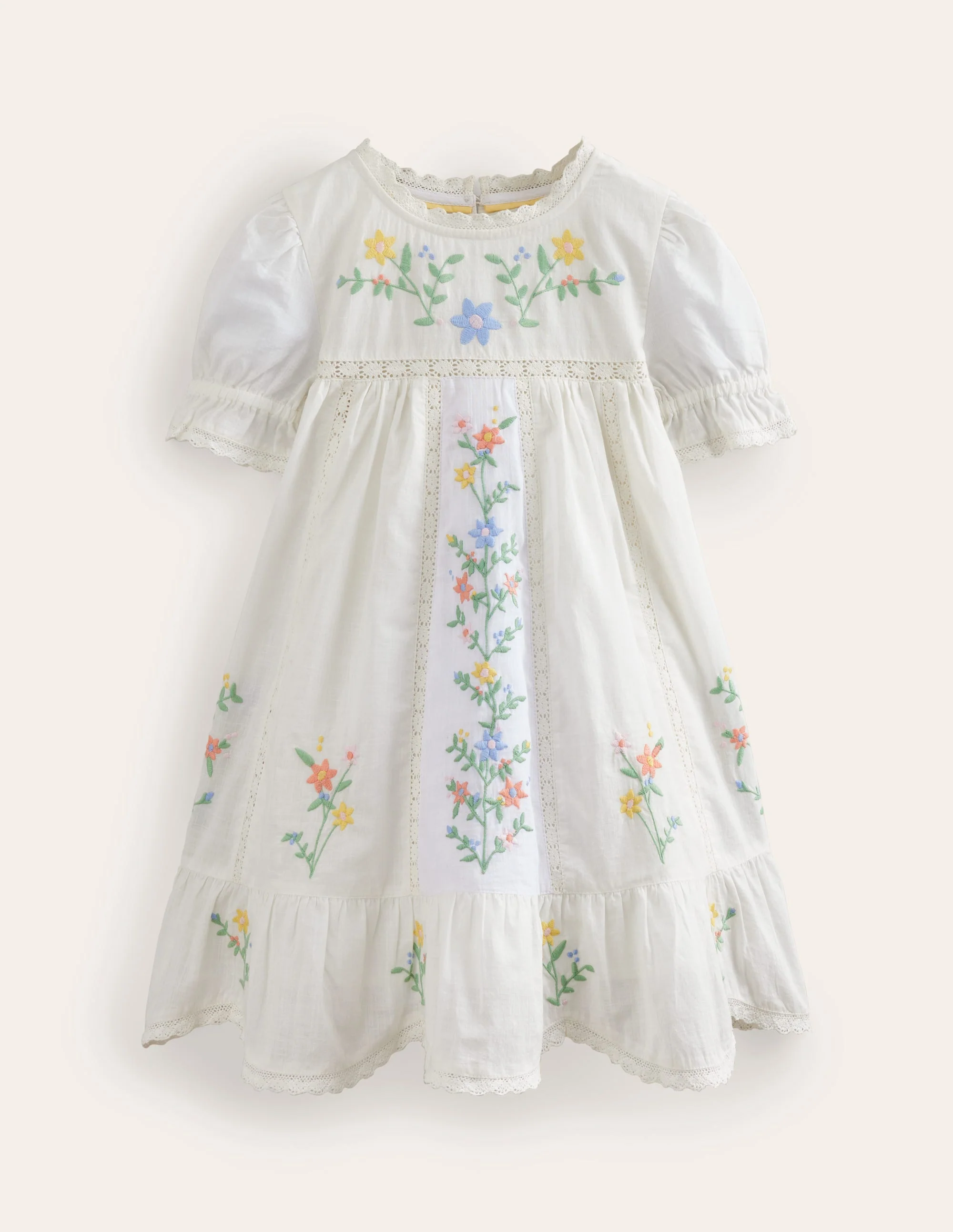 Besticktes Kleid zum Herumwirbeln-Naturweiß Blumen