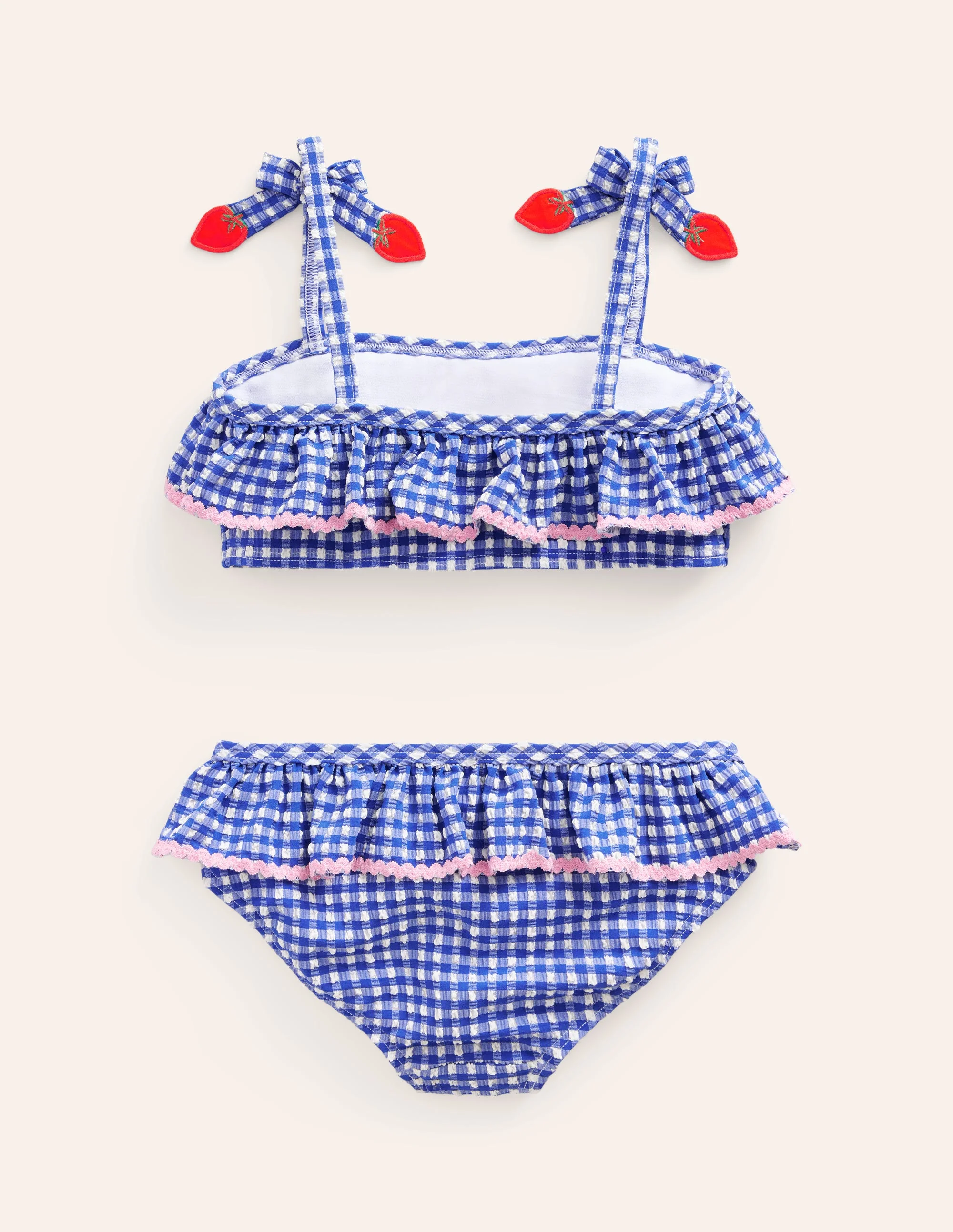 Bikini aus Seersucker mit Rüschen-Blau Kariert Erdbeeren - Image 2