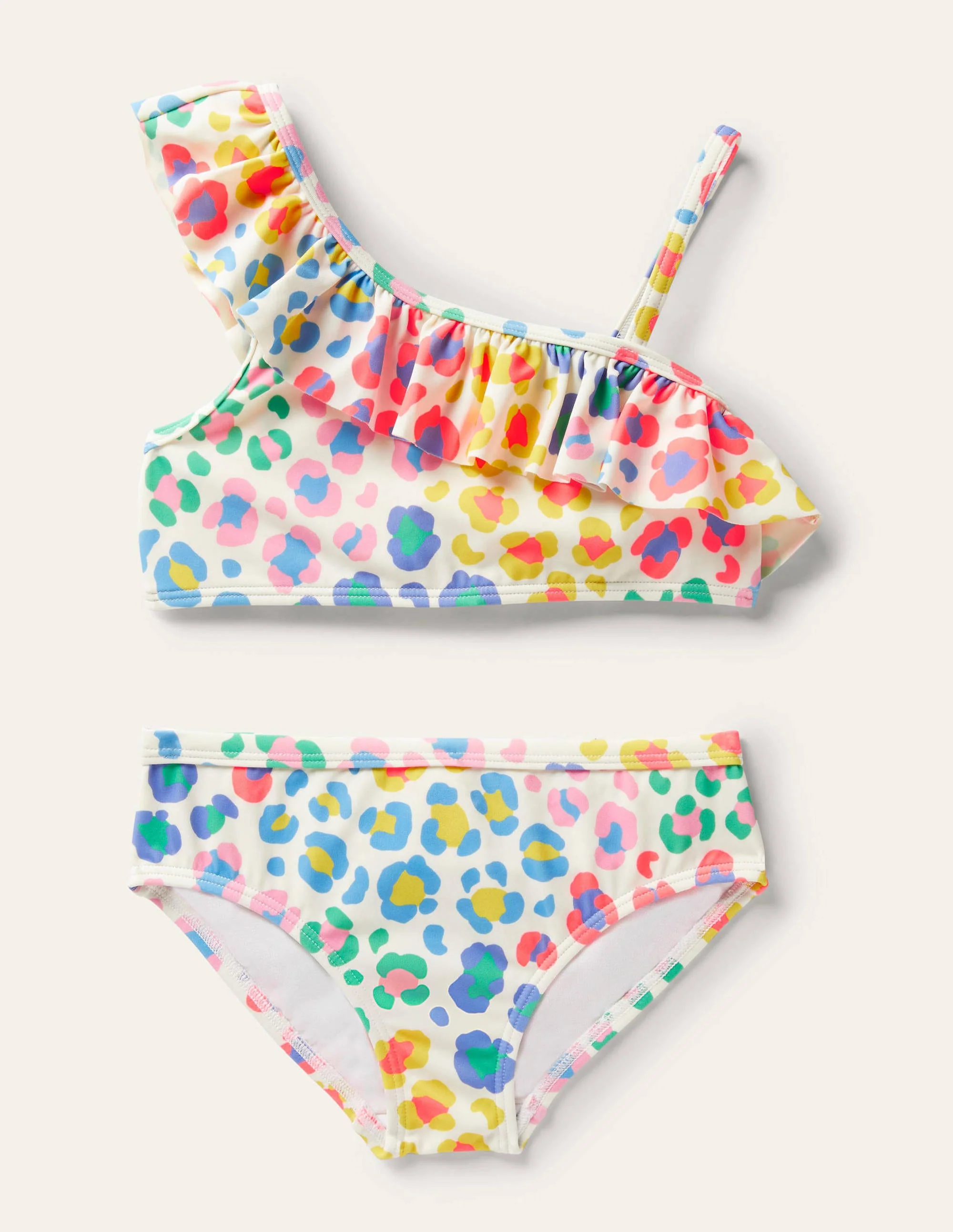 Bikini mit Rüschen auf einer Schulter-Bunt, Leopardenmuster