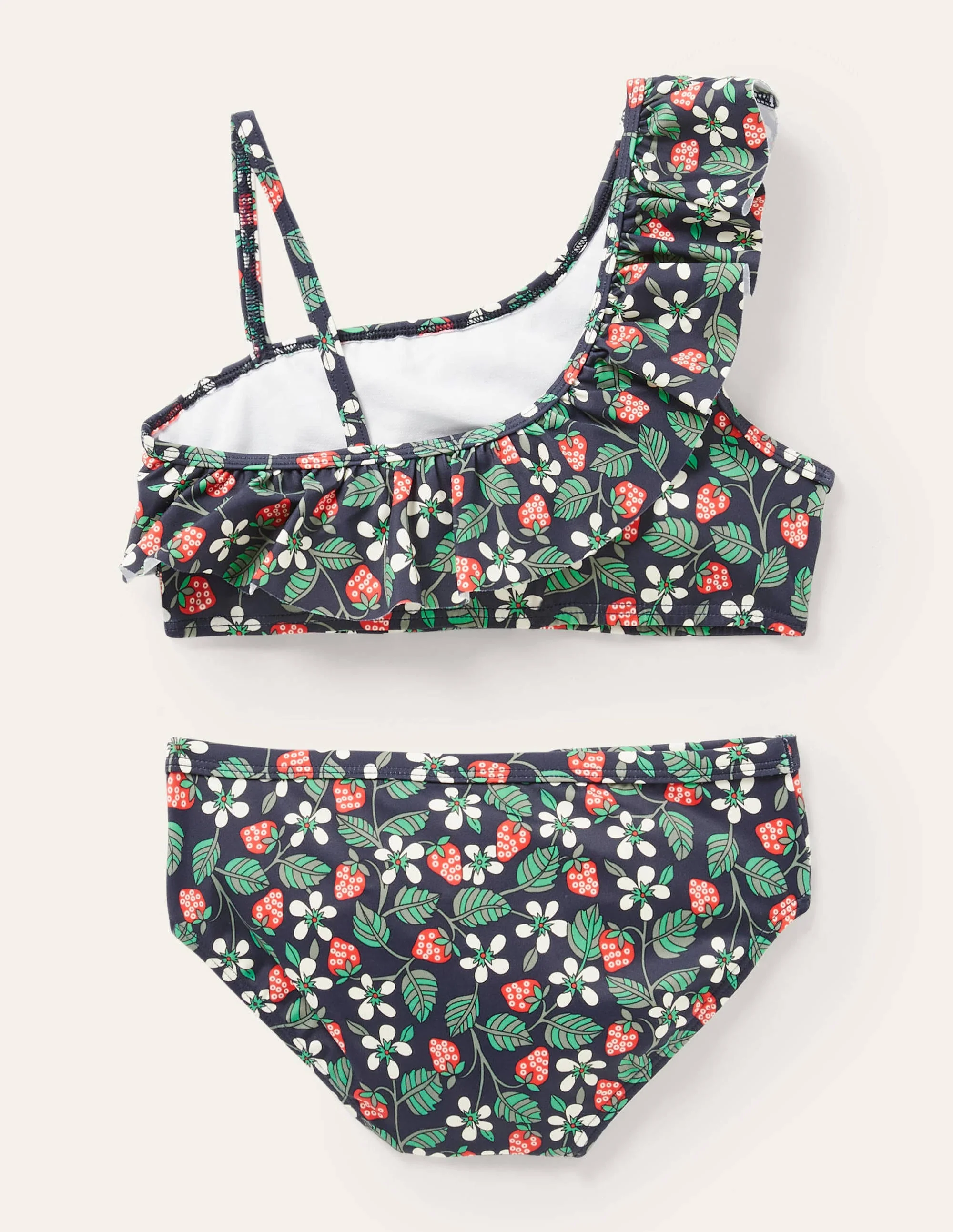Bikini mit Rüschen auf einer Schulter-Navy, Erdbeere - Image 2