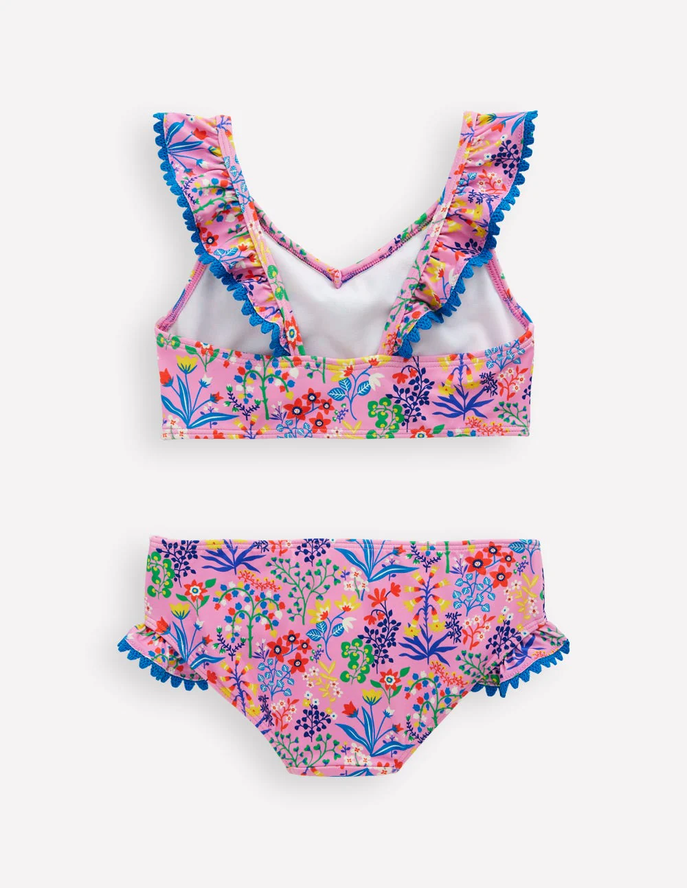 Bikini mit Rüschen und V-Ausschnitt-Wiesenrosa Garten Blumenmuster - Image 2
