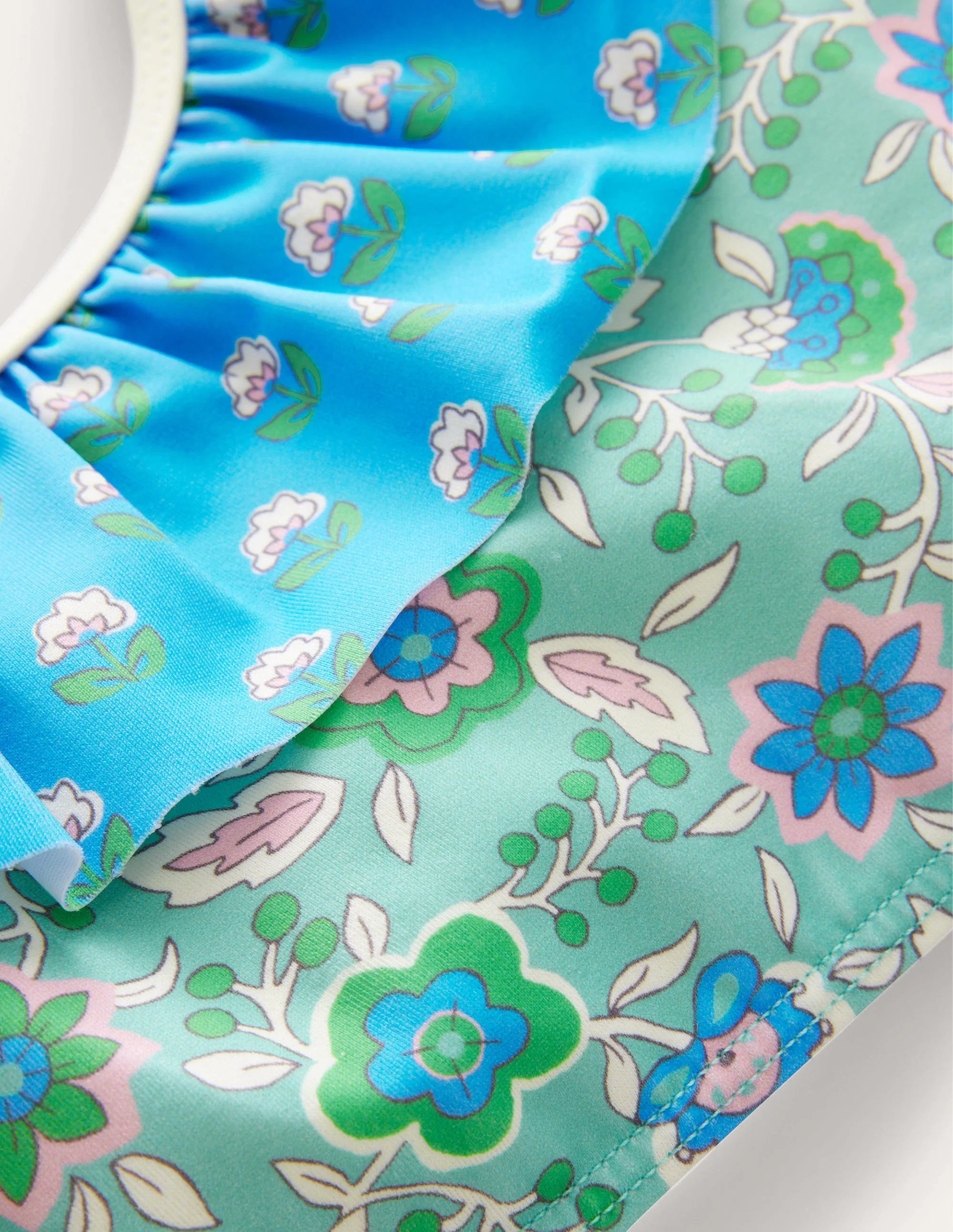 Bikini mit Rüschenborten-Wasserblau, Blumenranken - Image 3