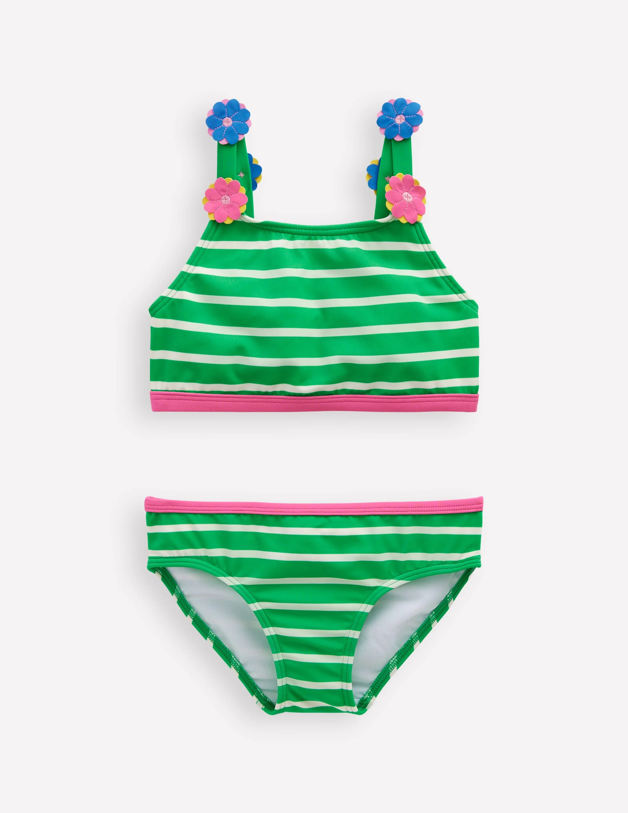 Bikini mit Trägerapplikationen-Blassgrün Streifen Herzen