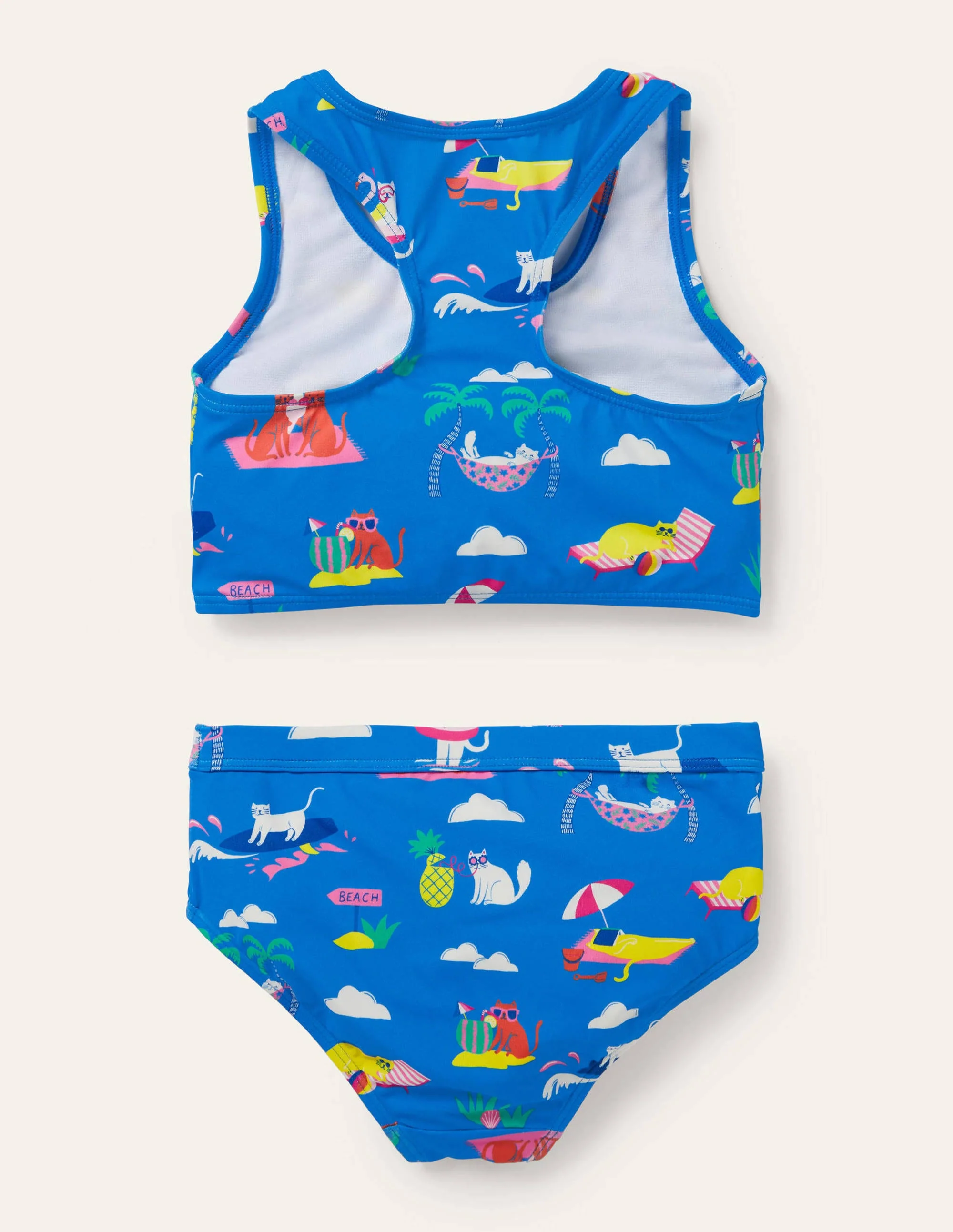 Bikini-Set mit Racerback-Marokkoblau, Katzen im Sommerurlaub - Image 2