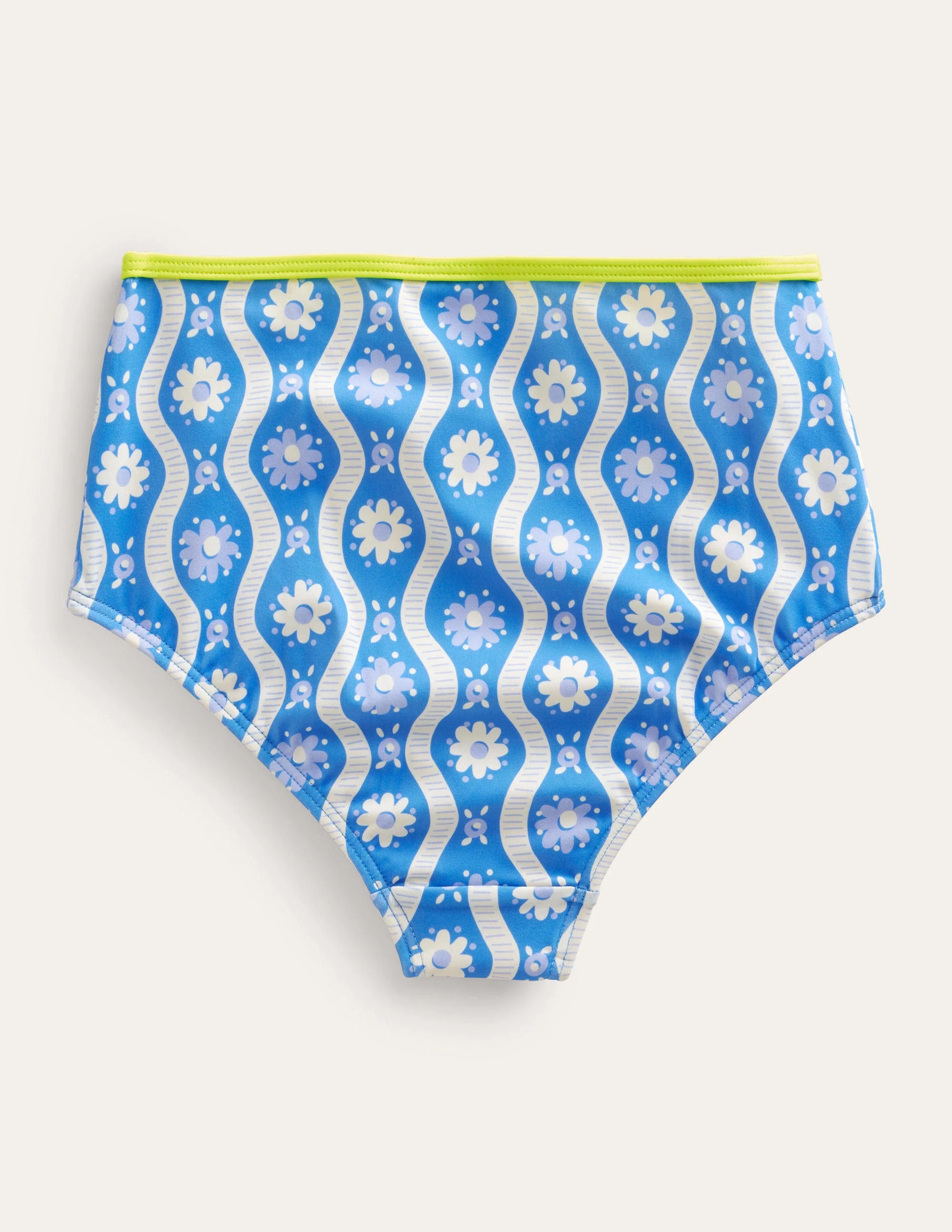 Bikinihose mit hohem Bund-Penzance-Blau, Gänseblümchen/Wellen - Image 2