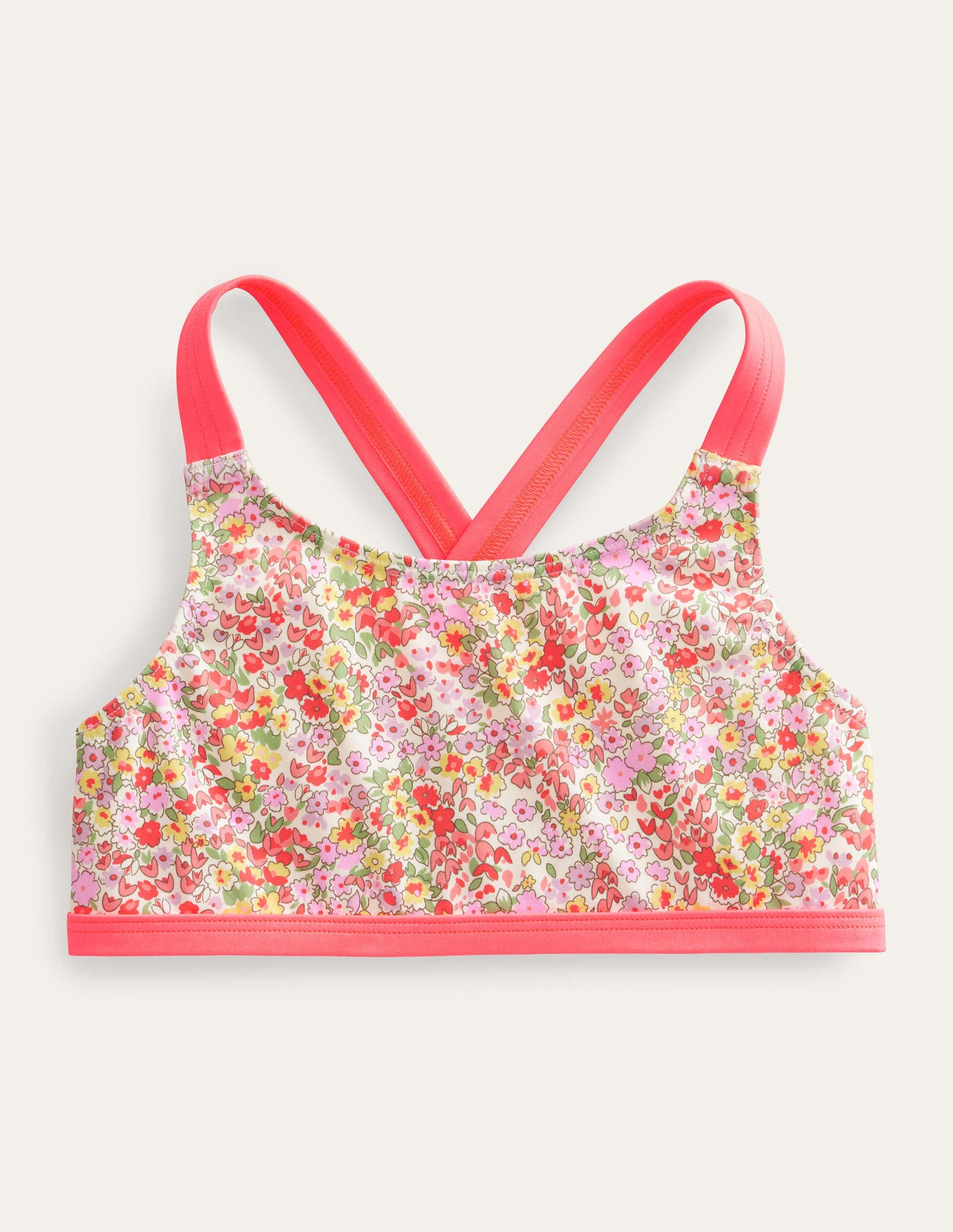 Bikinioberteil mit gekreuzten Rückenträgern-Vanille, Frühlingsblumen