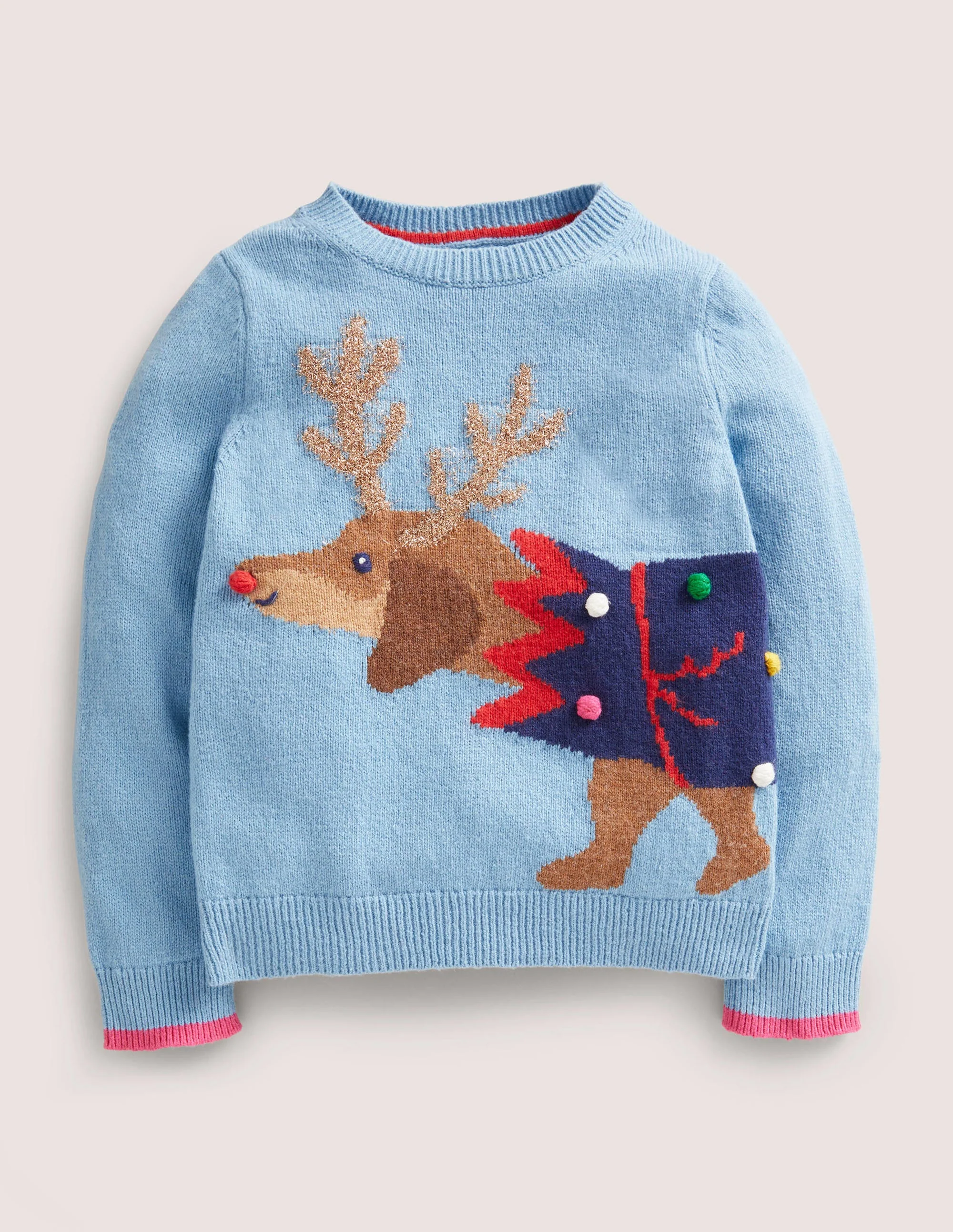 Blue Festive Dog Print Christmas Jumper-Graublau, Weihnachtshund
