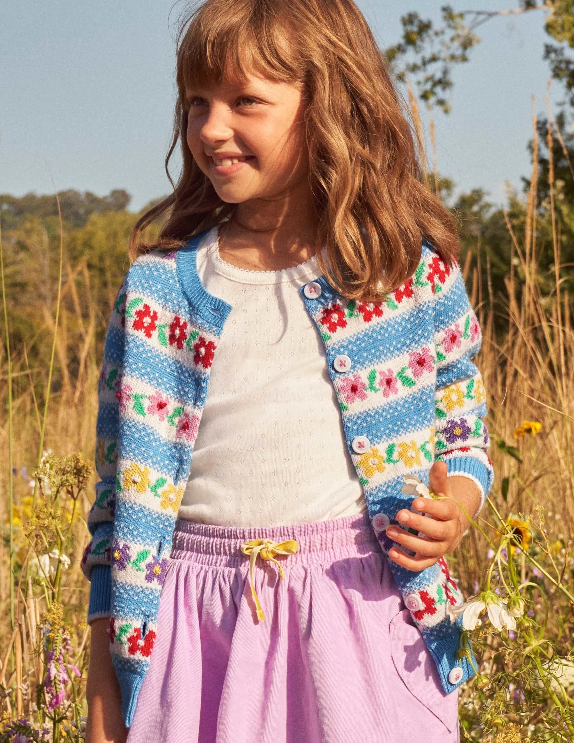 Blue Floral Fair Isle Cardigan-Blau, Blumen-Fair-Isle-Muster - Image 7