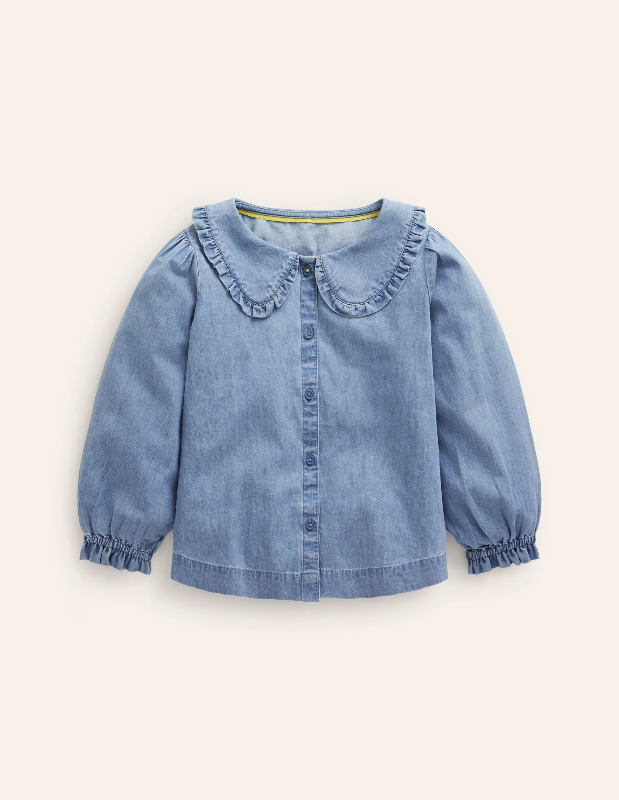 Bluse mit Rüschenkragen-Blauer Faux-Uni