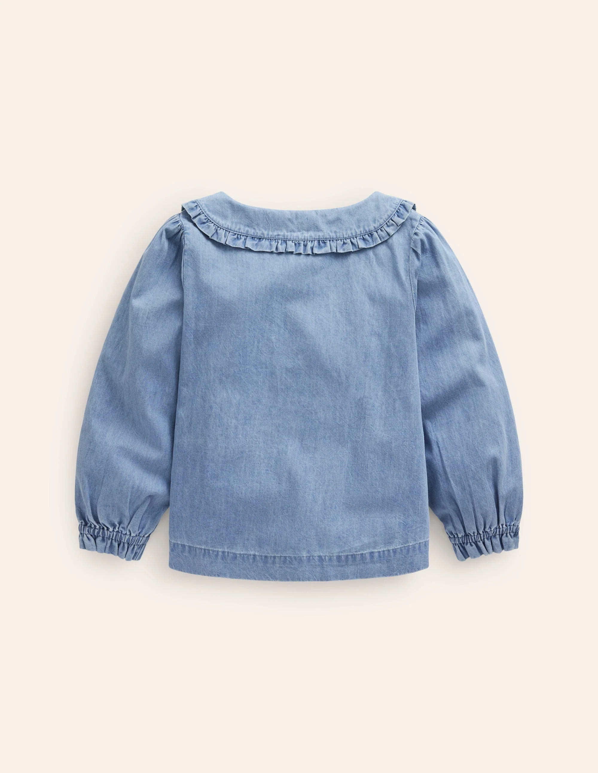 Bluse mit Rüschenkragen-Blauer Faux-Uni - Image 2