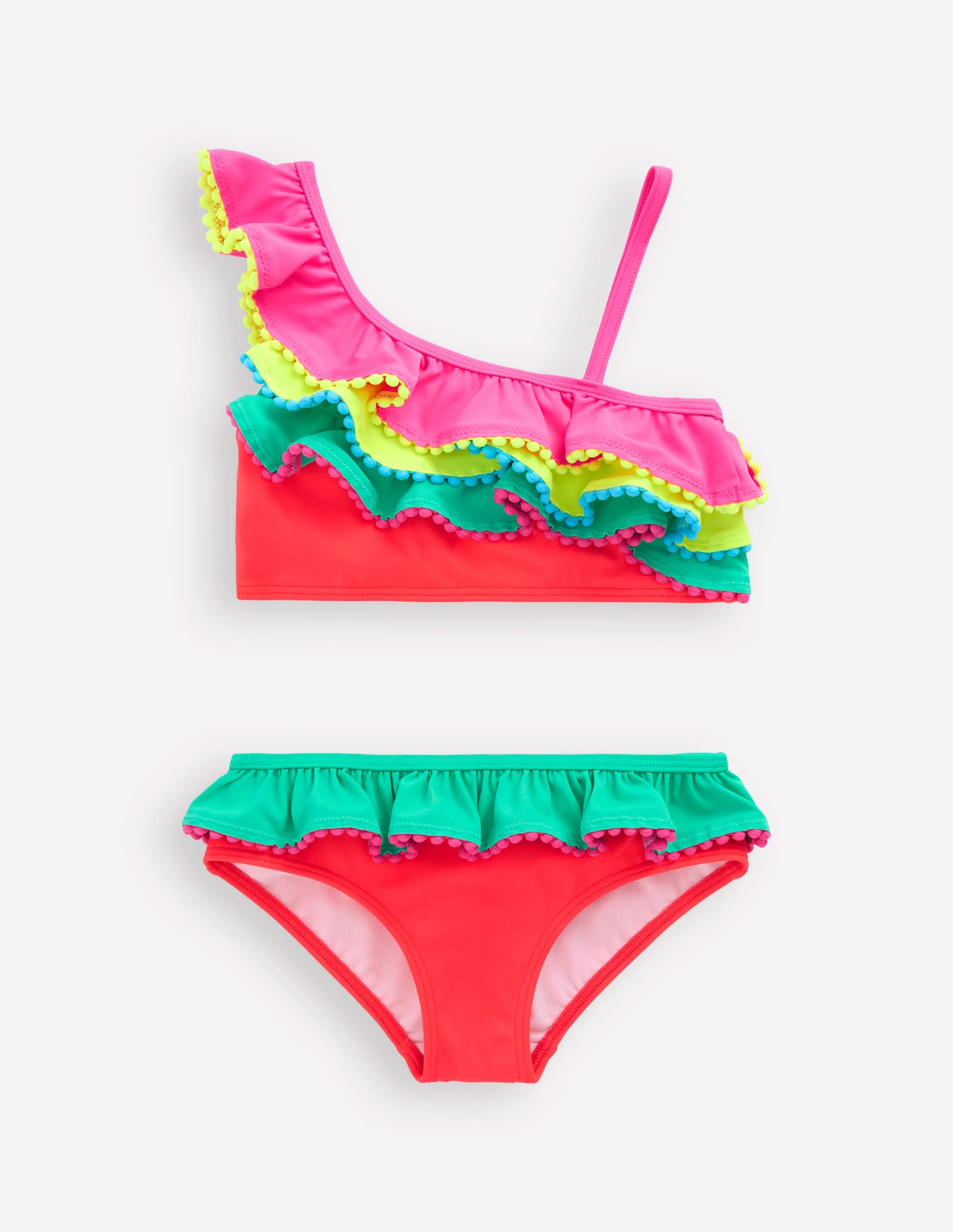 Bunter Bikini mit Rüschen-Blockfarben