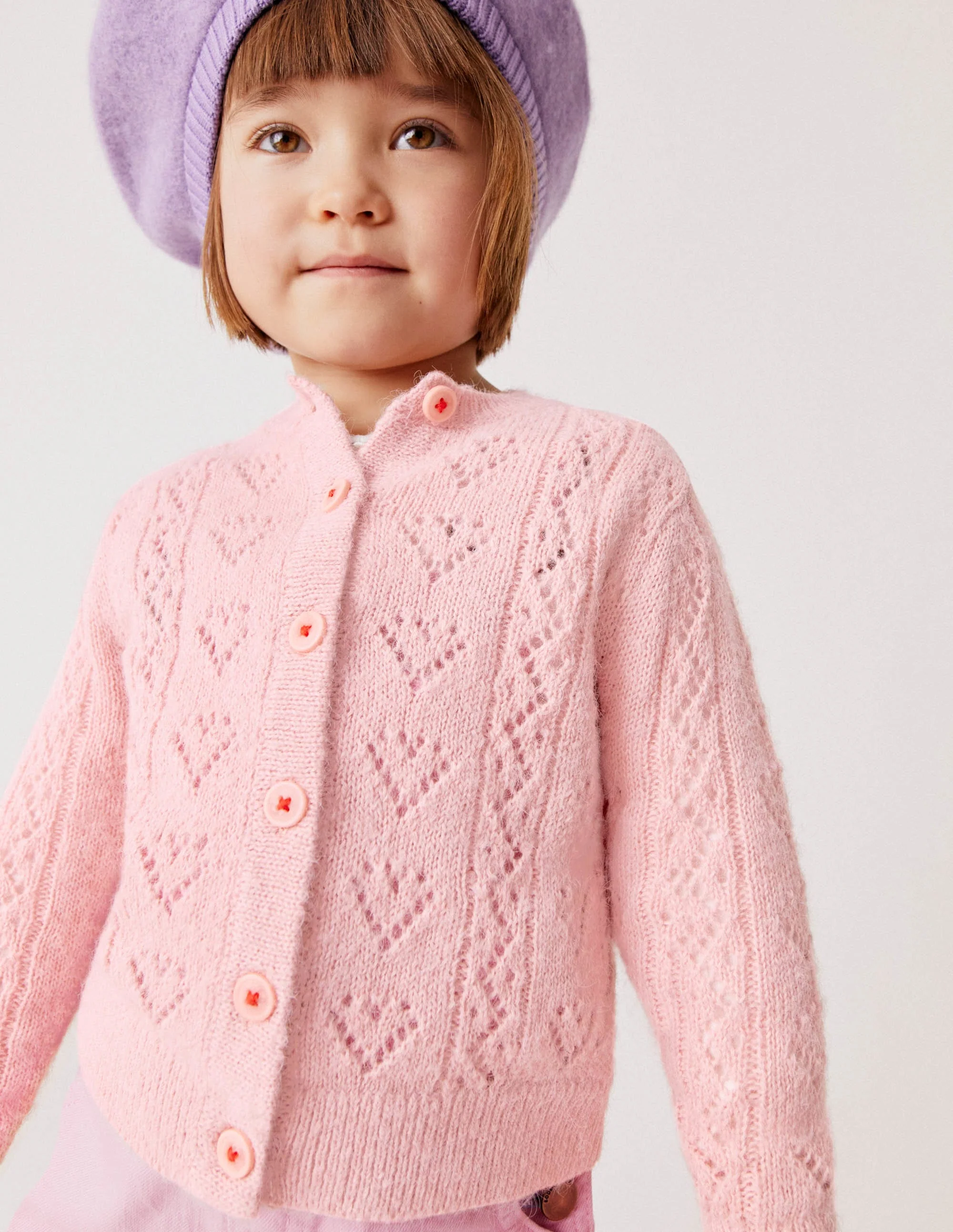 Cardigan mit Pointelle-Herzen-Delfinrosa - Image 4