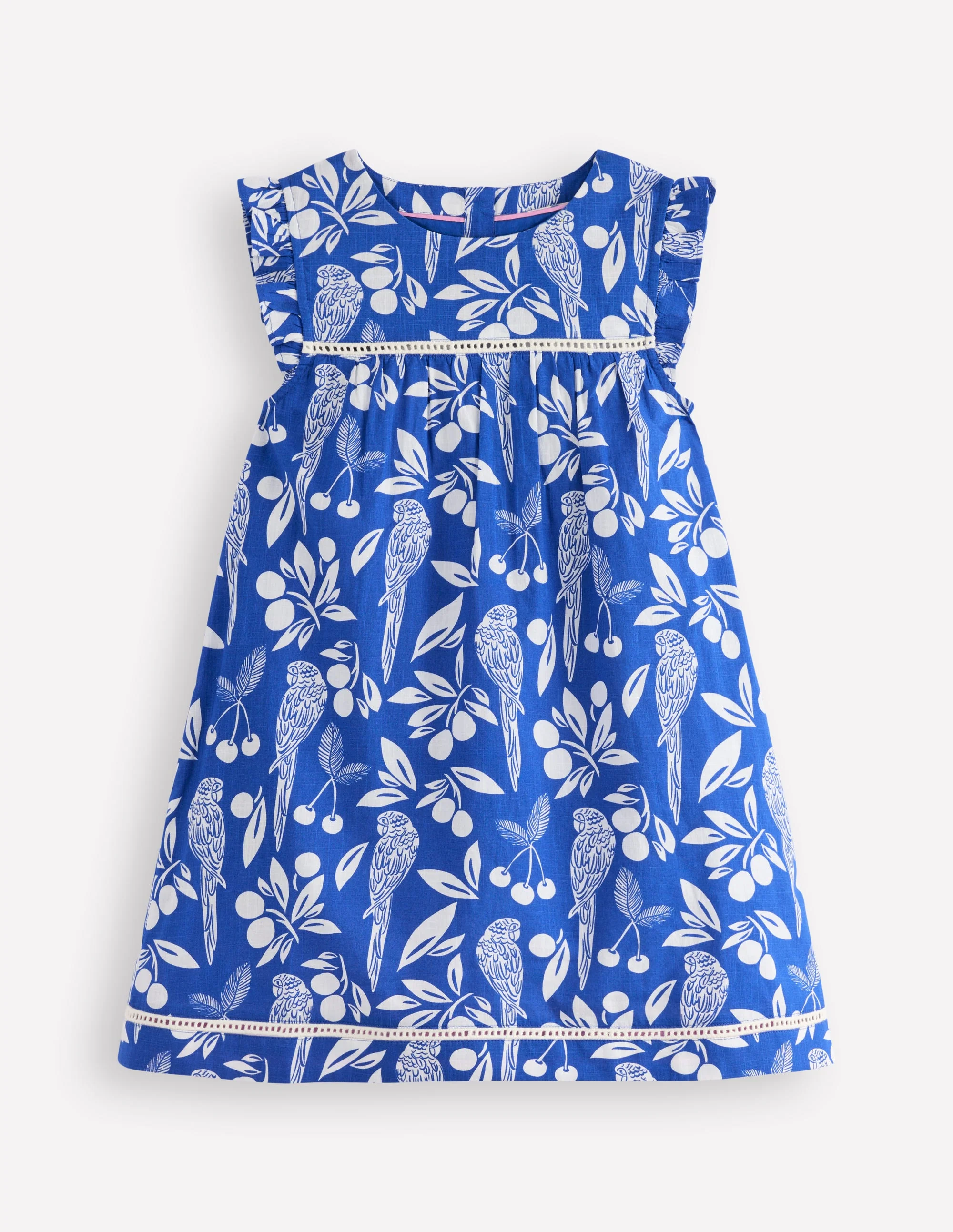 Celia Gewebtes Urlaubskleid-Leuchtendes Blau Papagei Palme - Image 4