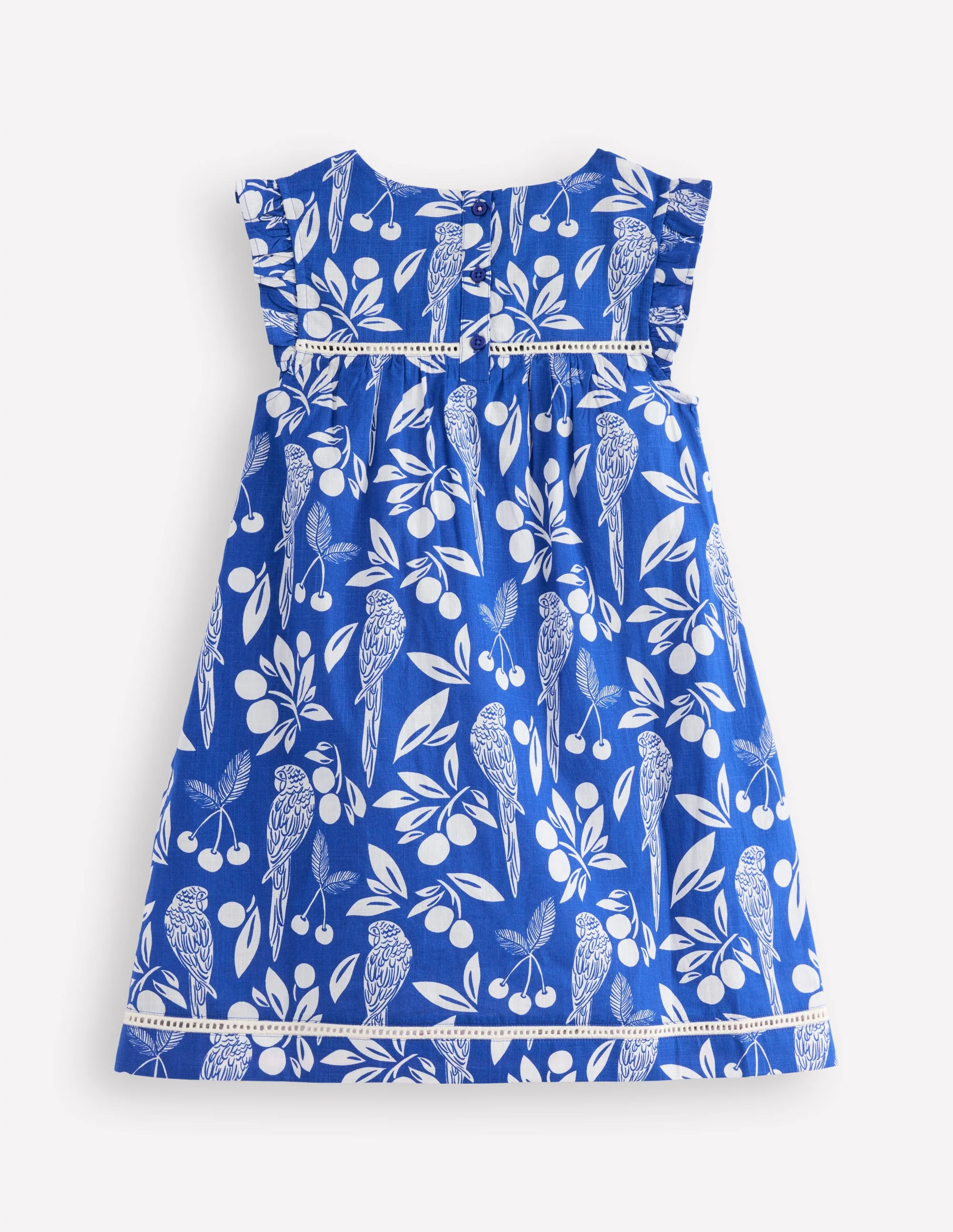 Celia Gewebtes Urlaubskleid-Leuchtendes Blau Papagei Palme - Image 5