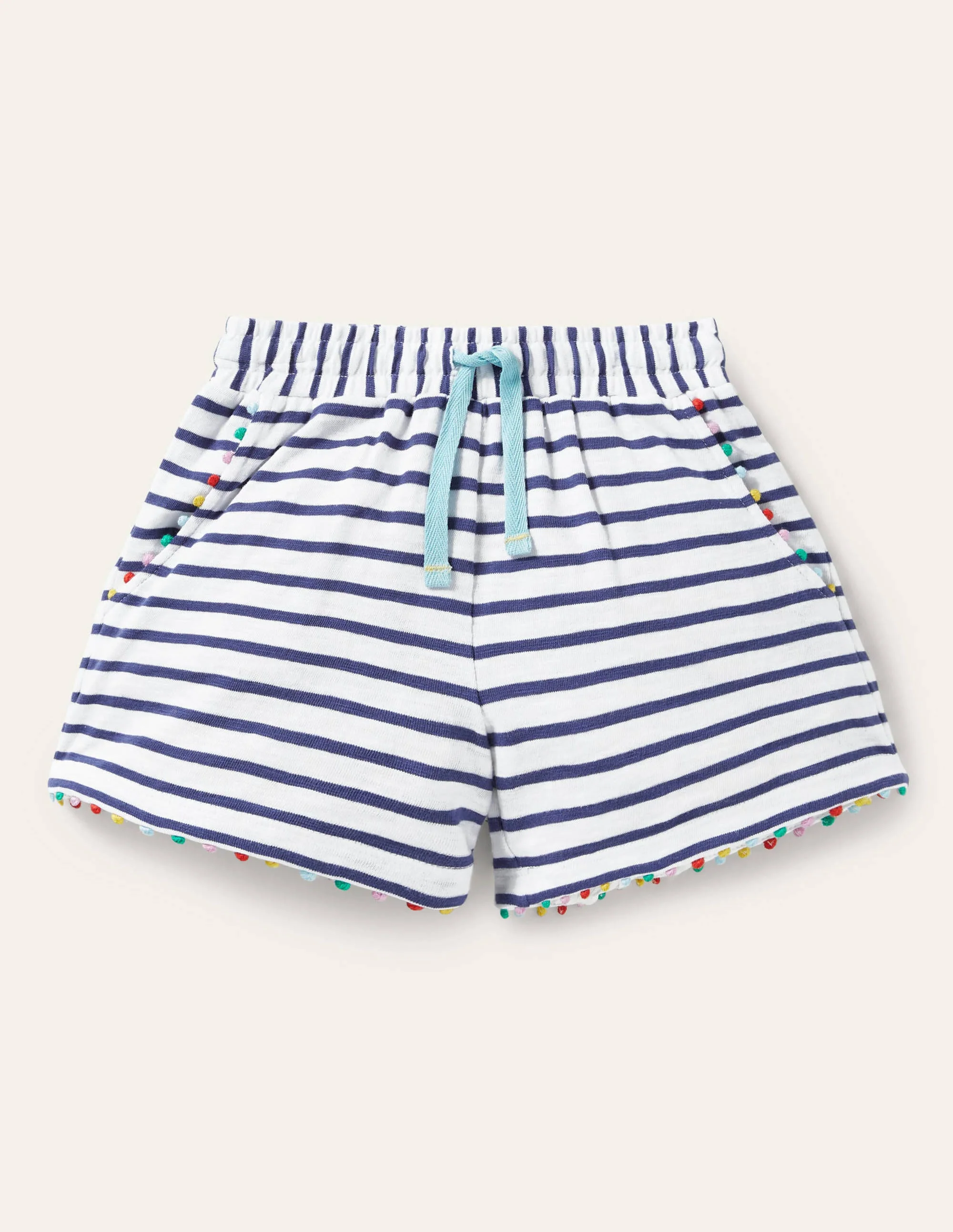 Charlie Jersey-Shorts mit Bommeln-Naturweiß/Segelblau
