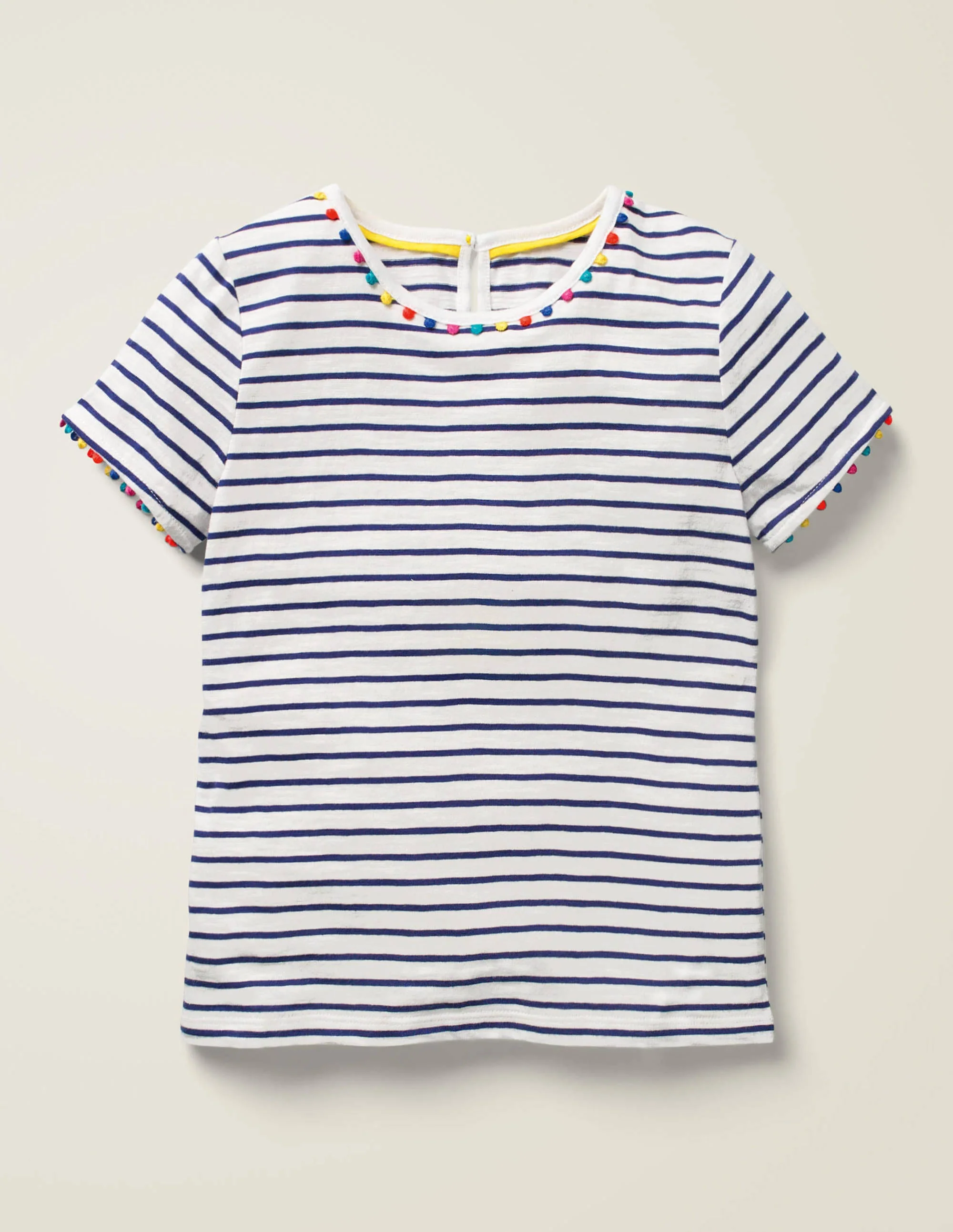 Charlie Jersey-T-Shirt mit Bommeln-Indigoblau/Naturweiß