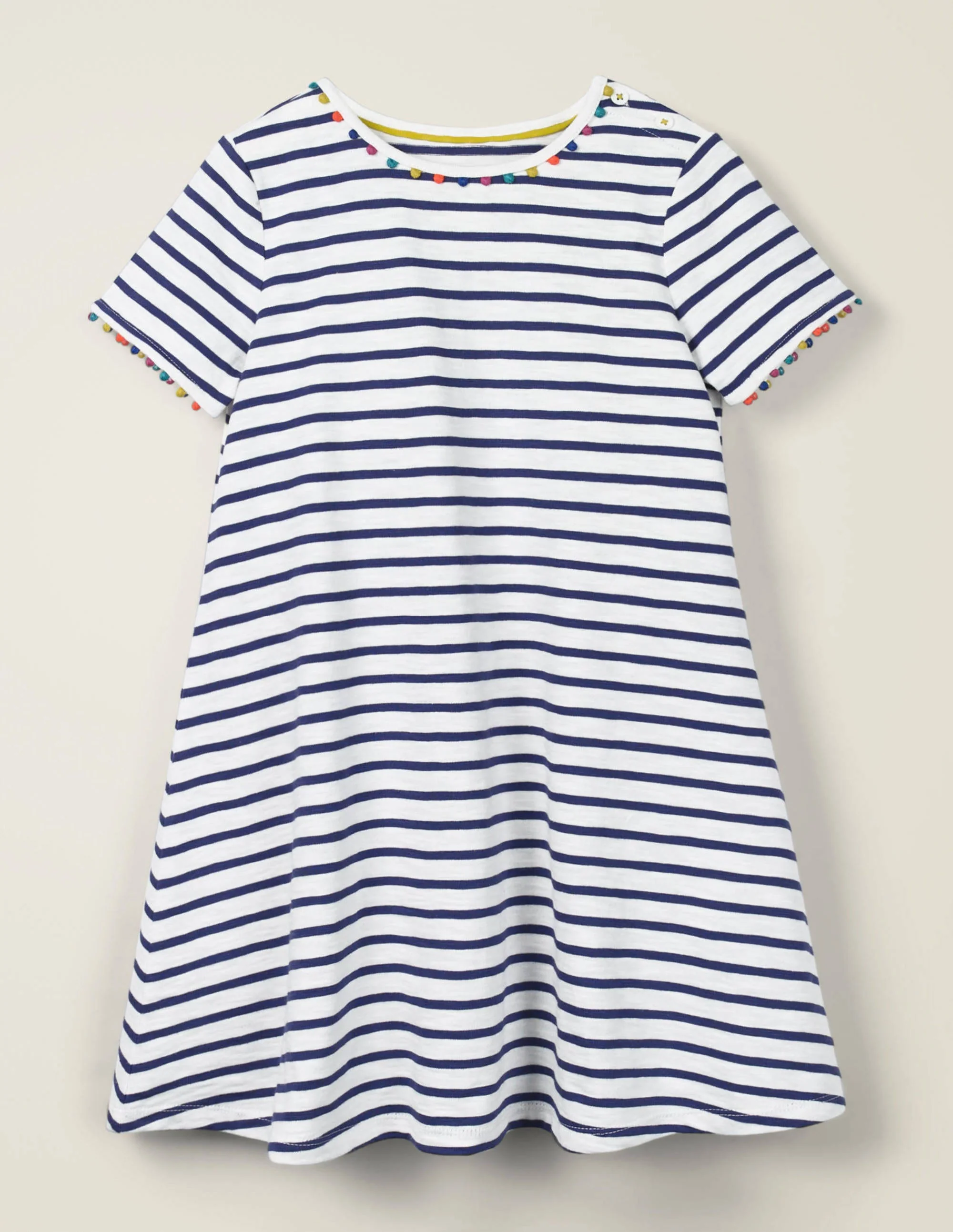 Charlie Jerseykleid mit Bommeln-Violettblau/Naturweiß