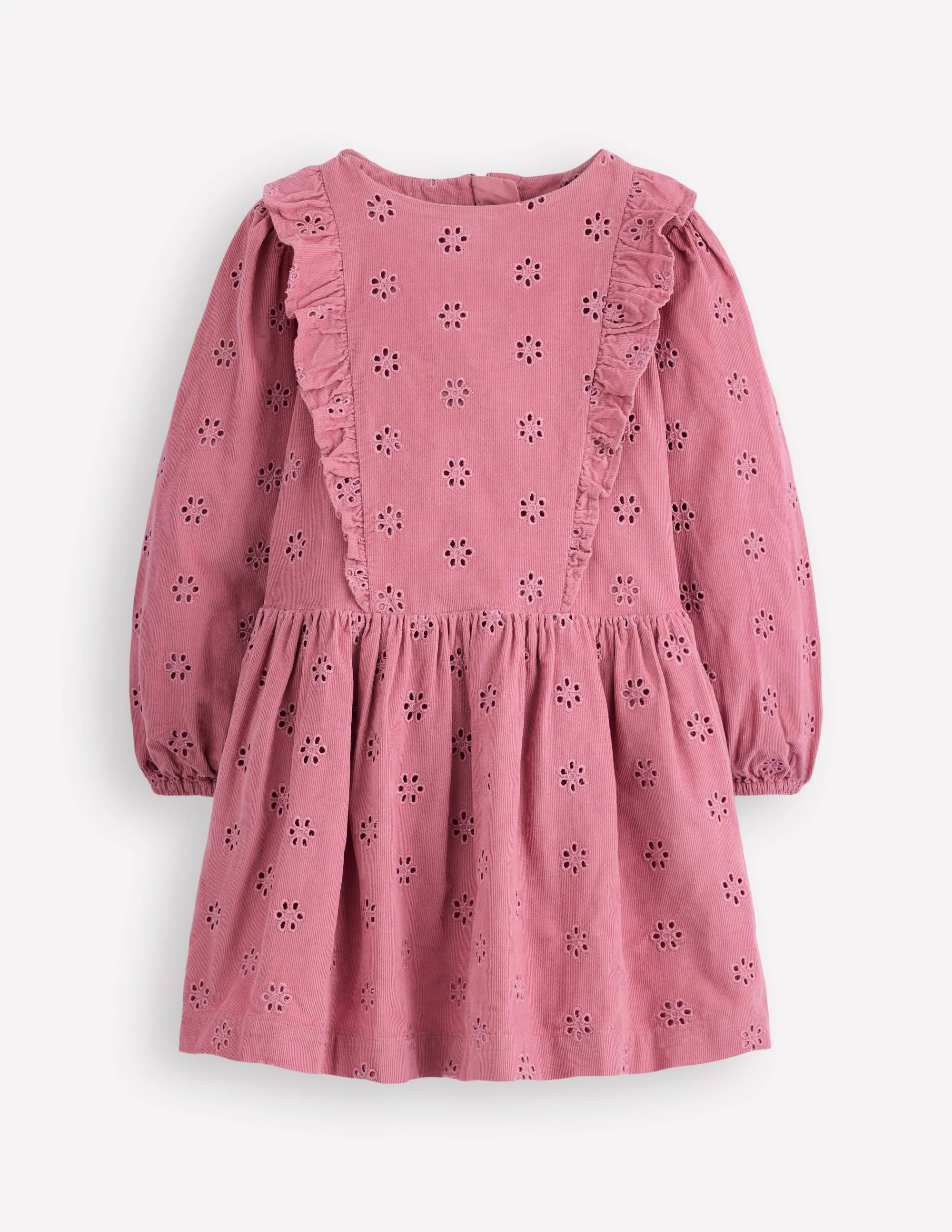 Cord-Kleid mit Lochstickerei-Rosa Schleier
