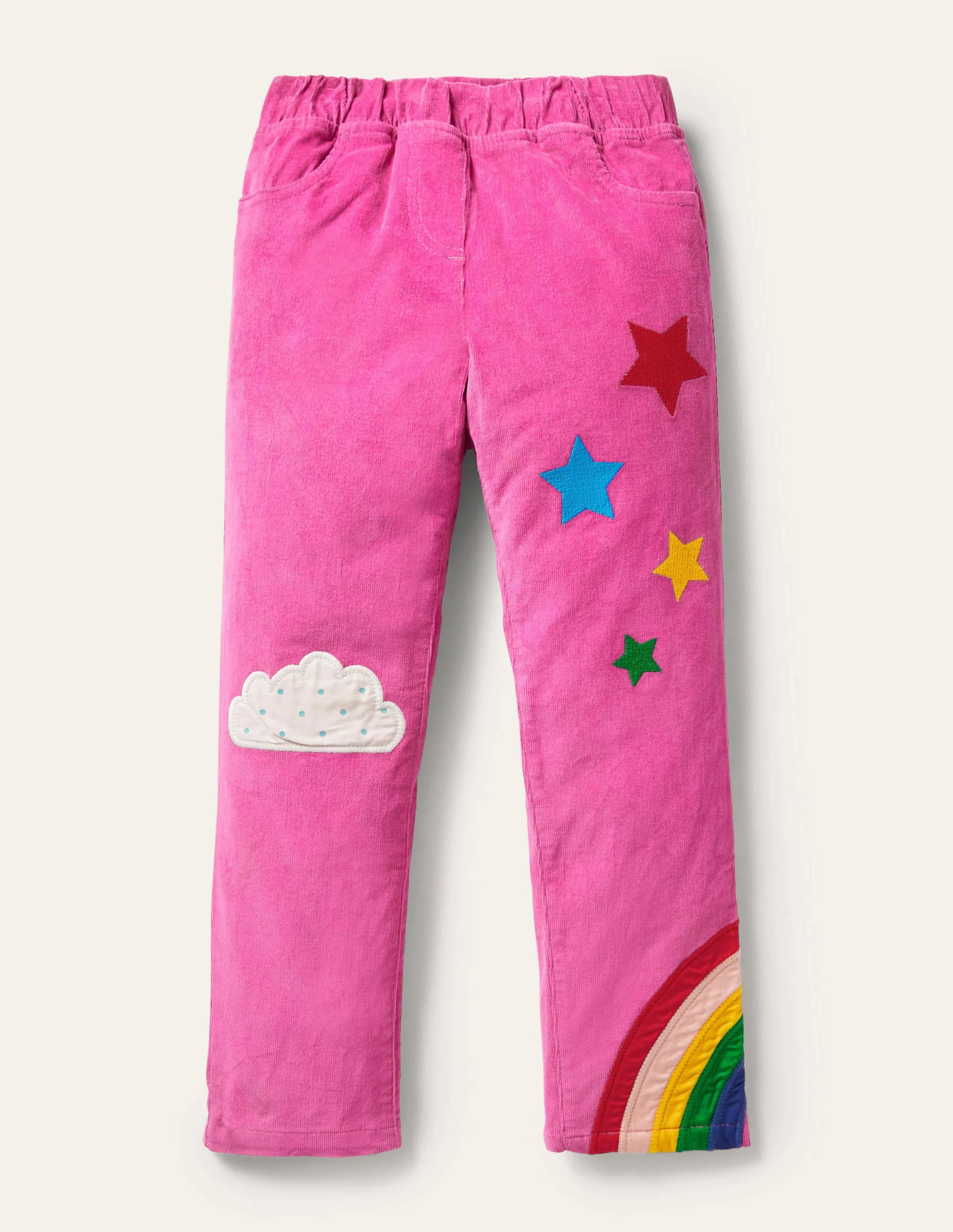 Cord-Leggings mit Applikation-Rosarot