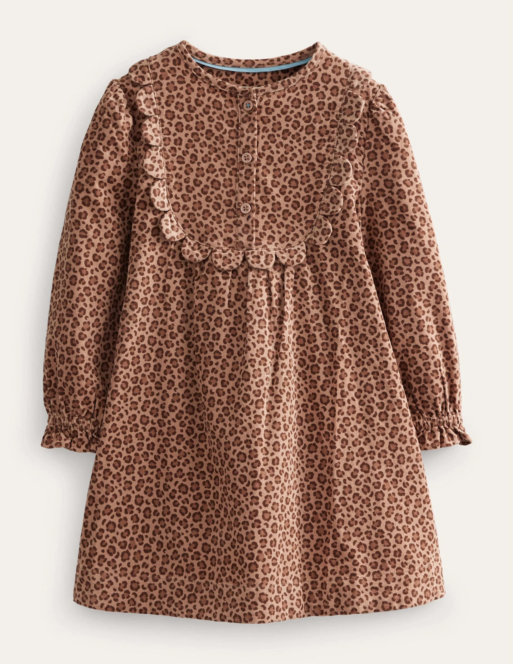 Cordkleid mit Muschelsaum-Leopardenmuster