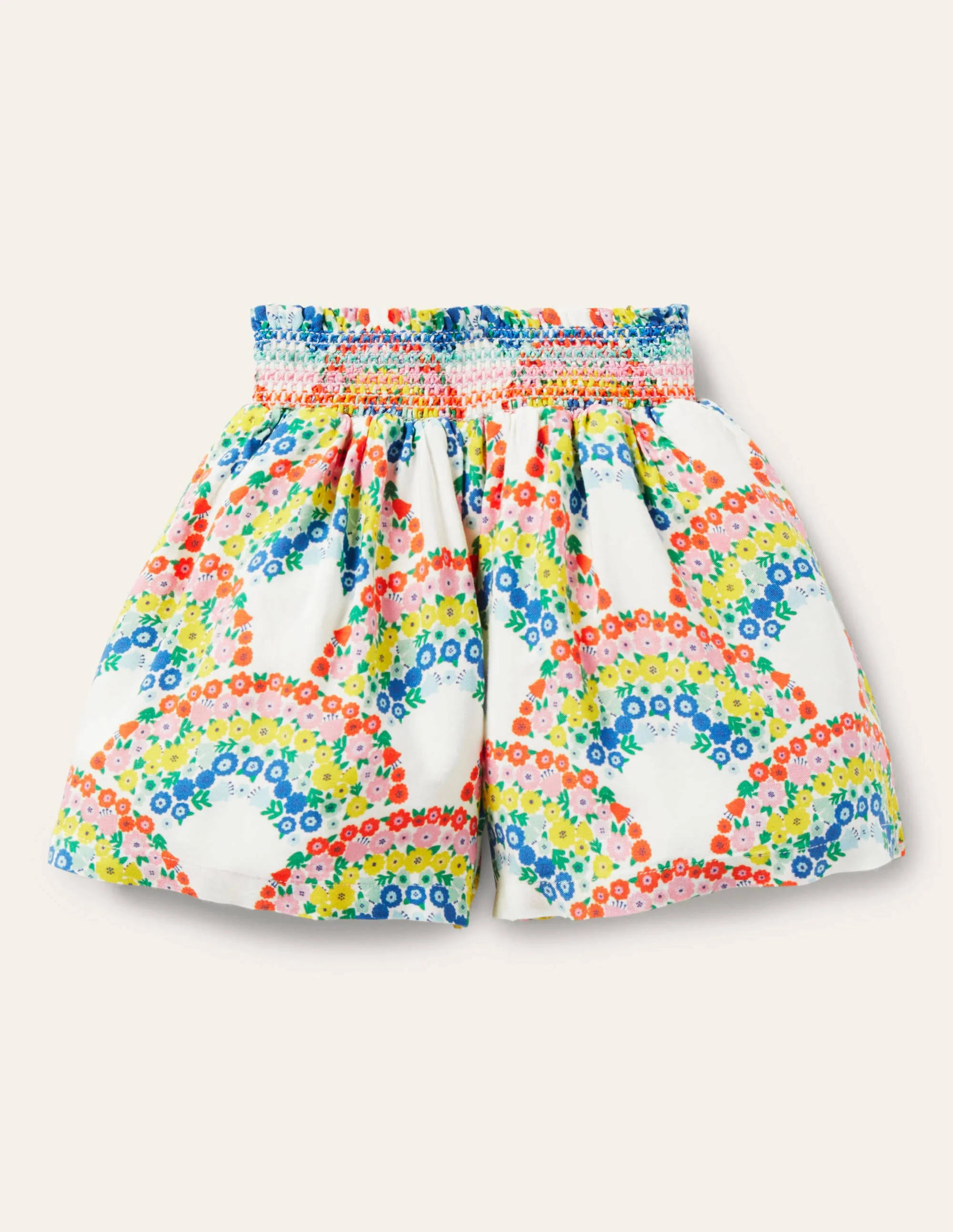 Culotte mit geraffter Taille-Bunt, Regenbogenblumen