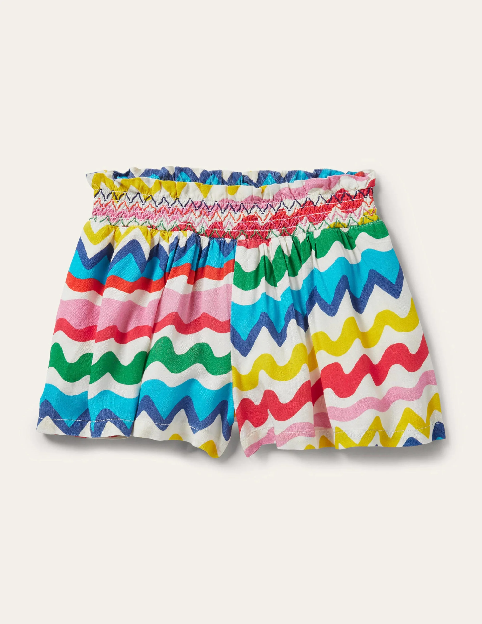 Culotte mit geraffter Taille-Bunt, Zackenlitzen