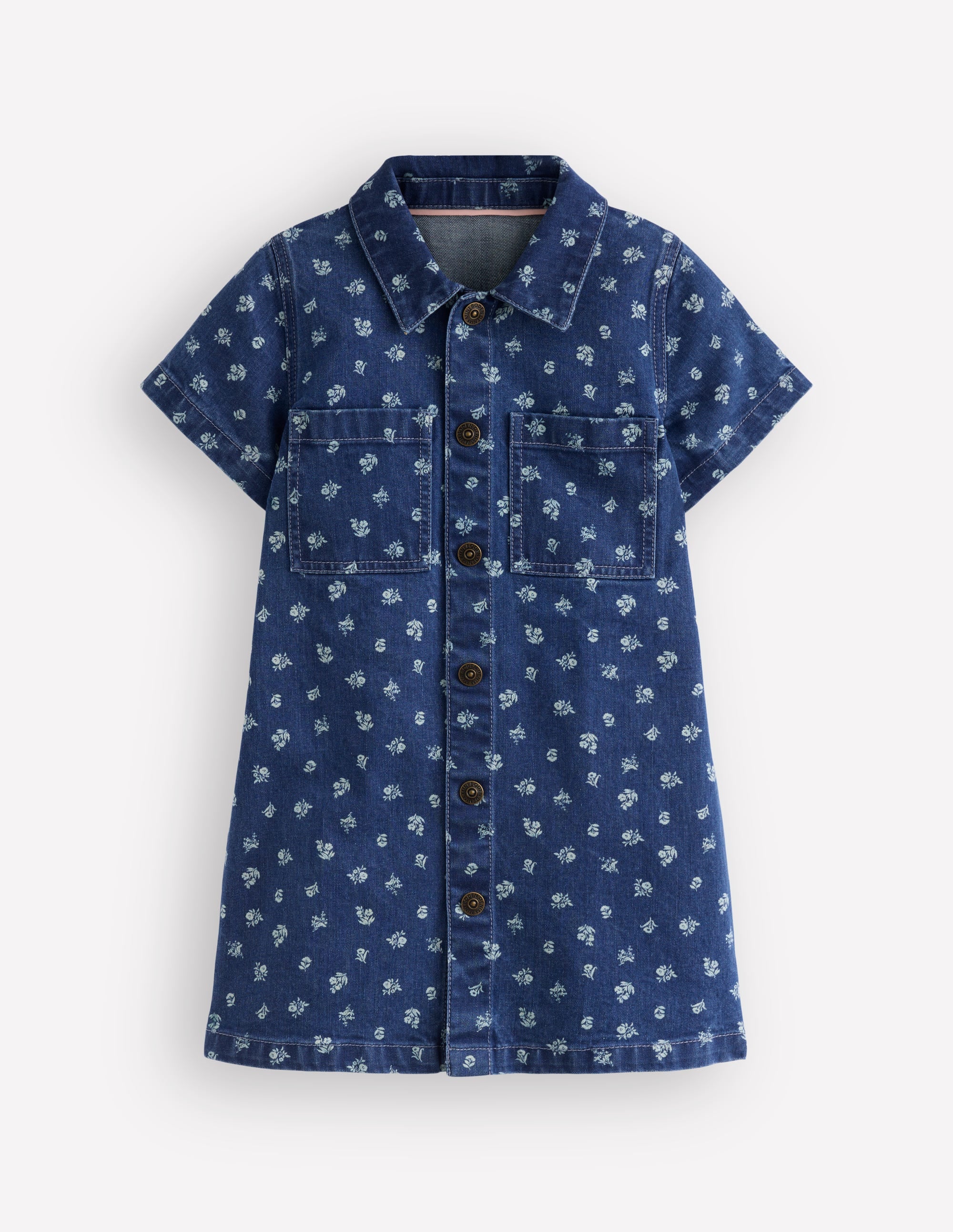 Denim-Hemdblusenkleid-Blau Kleines Blütenmuster