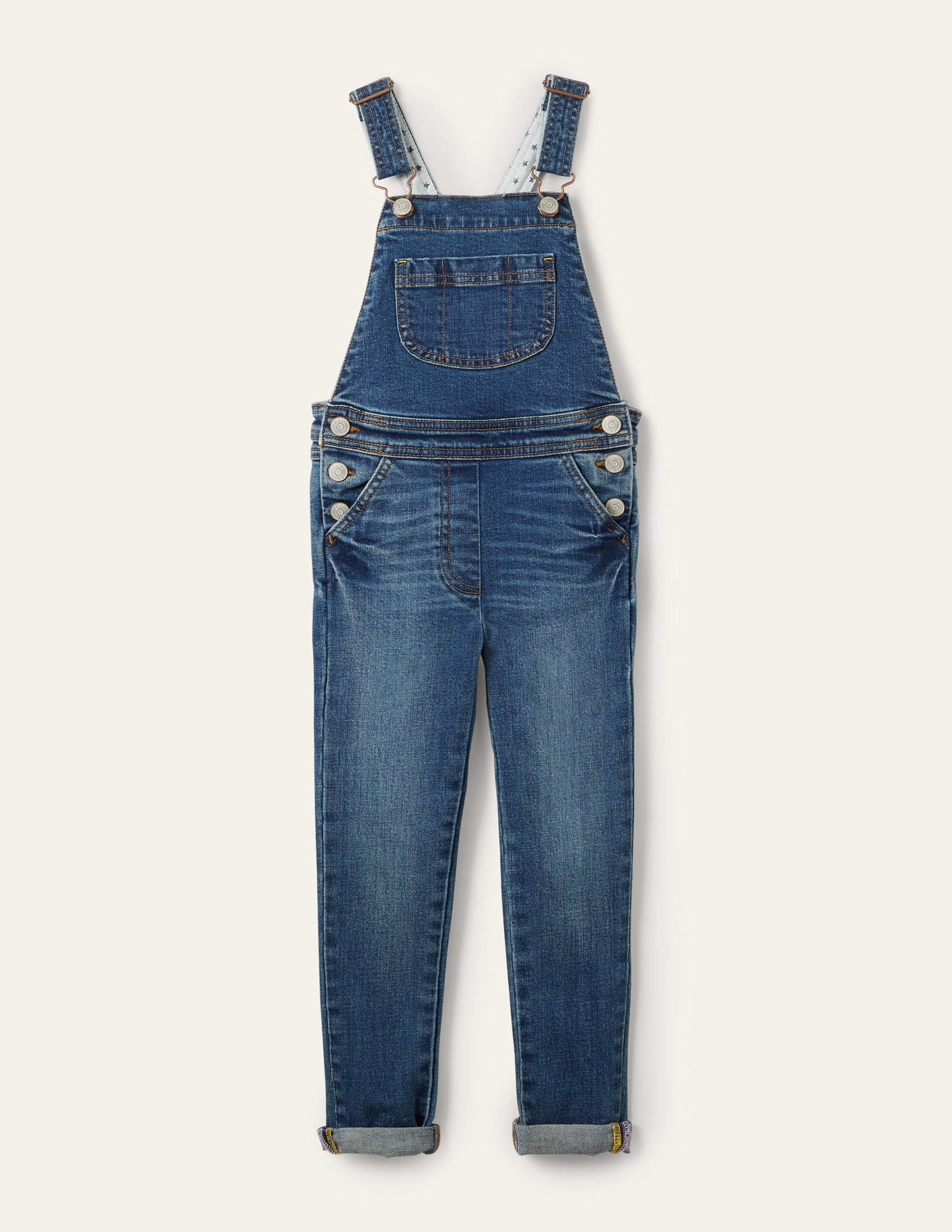 Denim-Latzhose mit schmaler Passform-Mittleres Vintageblau, Denim