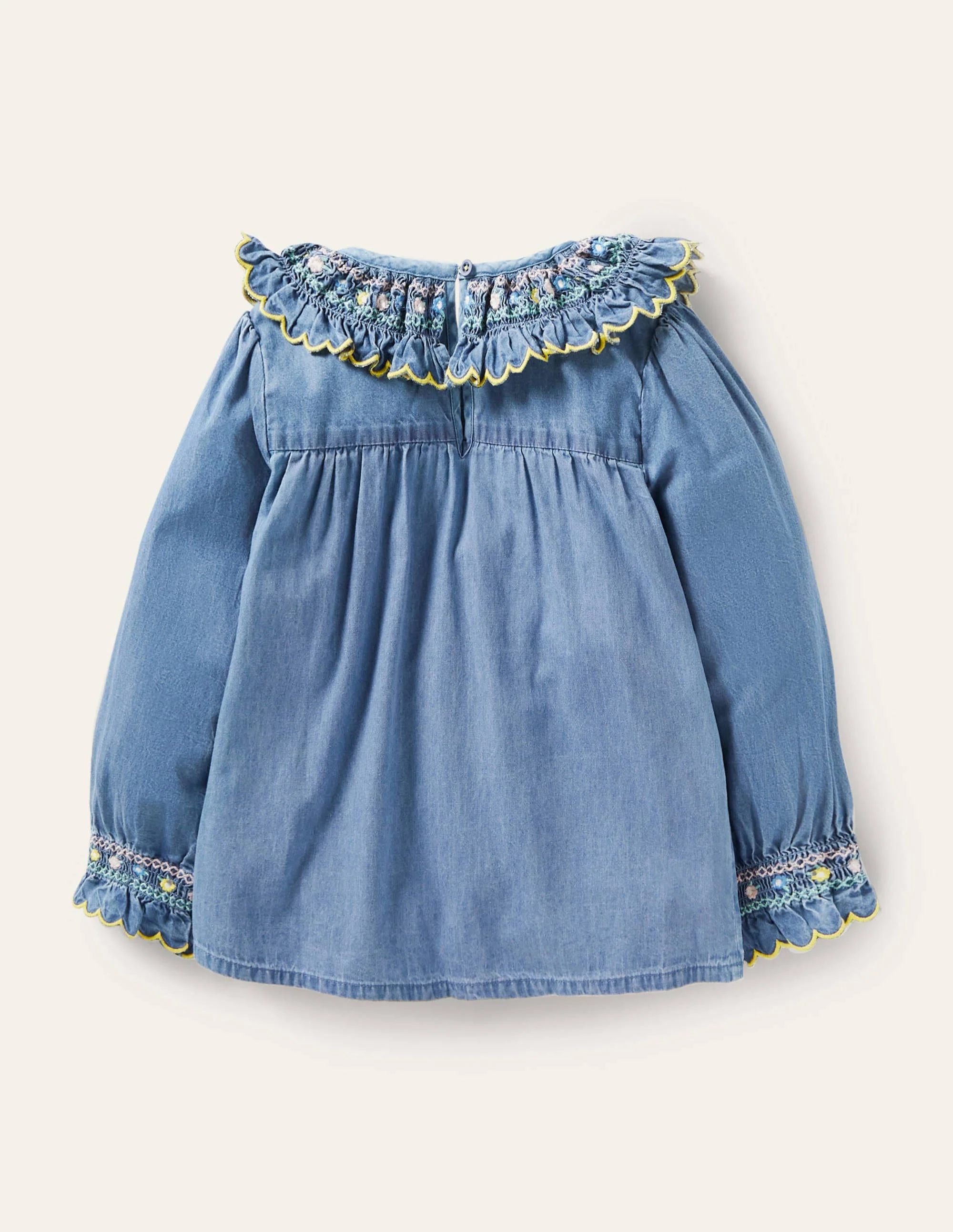Denim-Oberteil mit gesmoktem Kragen-Faux-Uni - Image 2